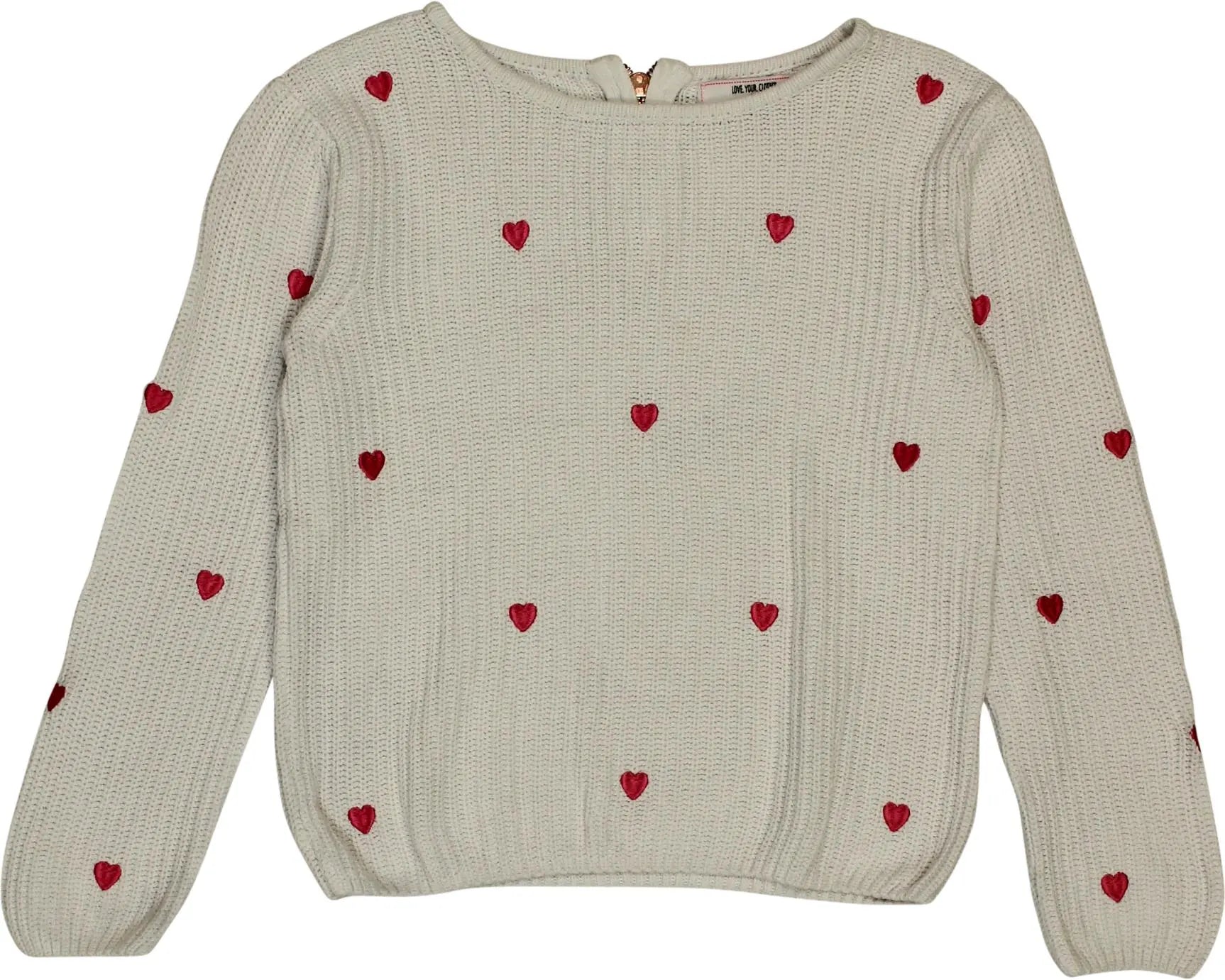 Primark - White Sweater with Hearts- ThriftTale.com - Vintage and second handclothing