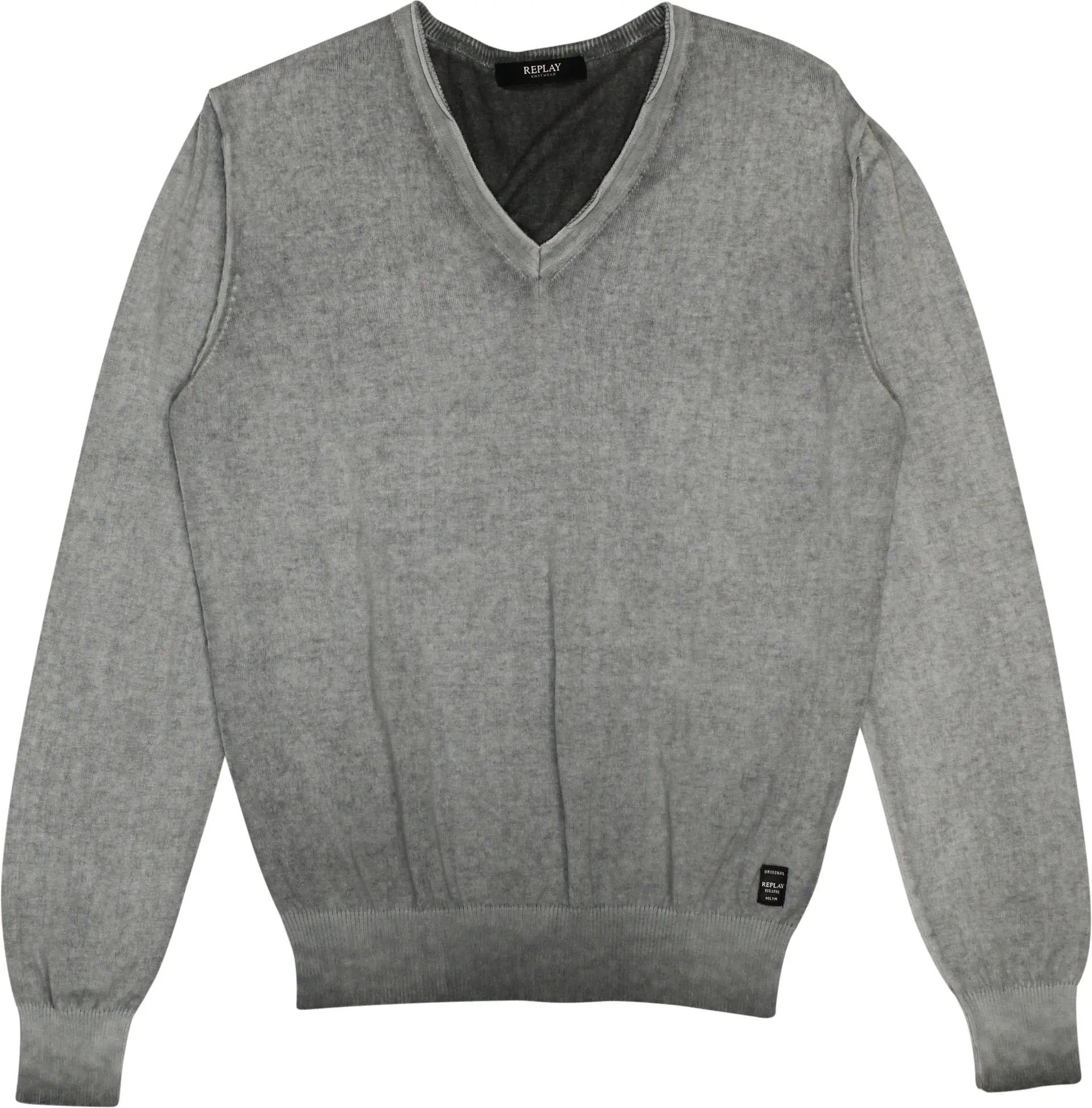 Replay - Grey V-neck Jumper- ThriftTale.com - Vintage and second handclothing