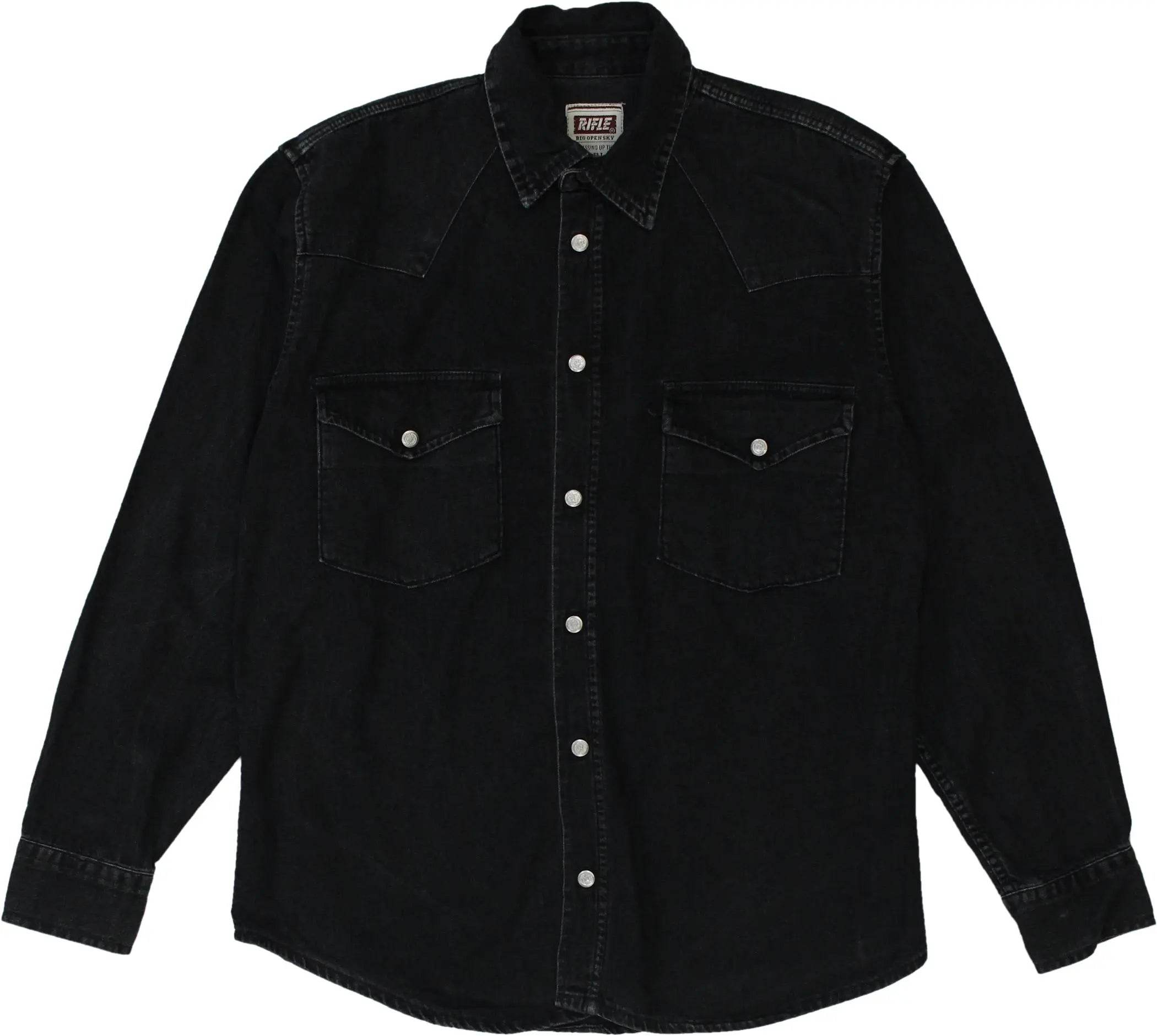 Rifle - Black Denim Shirt by Rifle- ThriftTale.com - Vintage and second handclothing