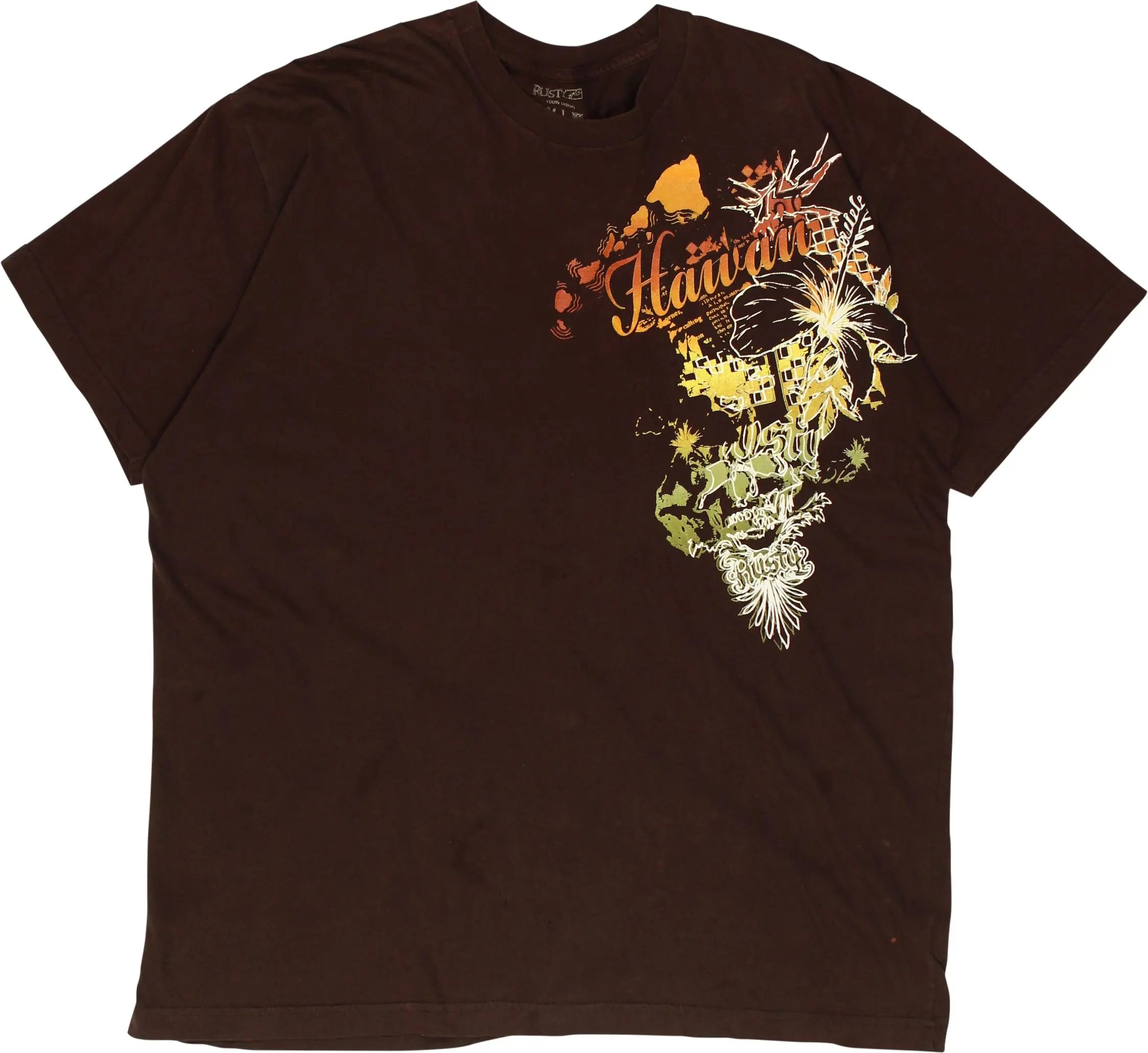 Rusty - T-Shirt with Hawaiian Print- ThriftTale.com - Vintage and second handclothing
