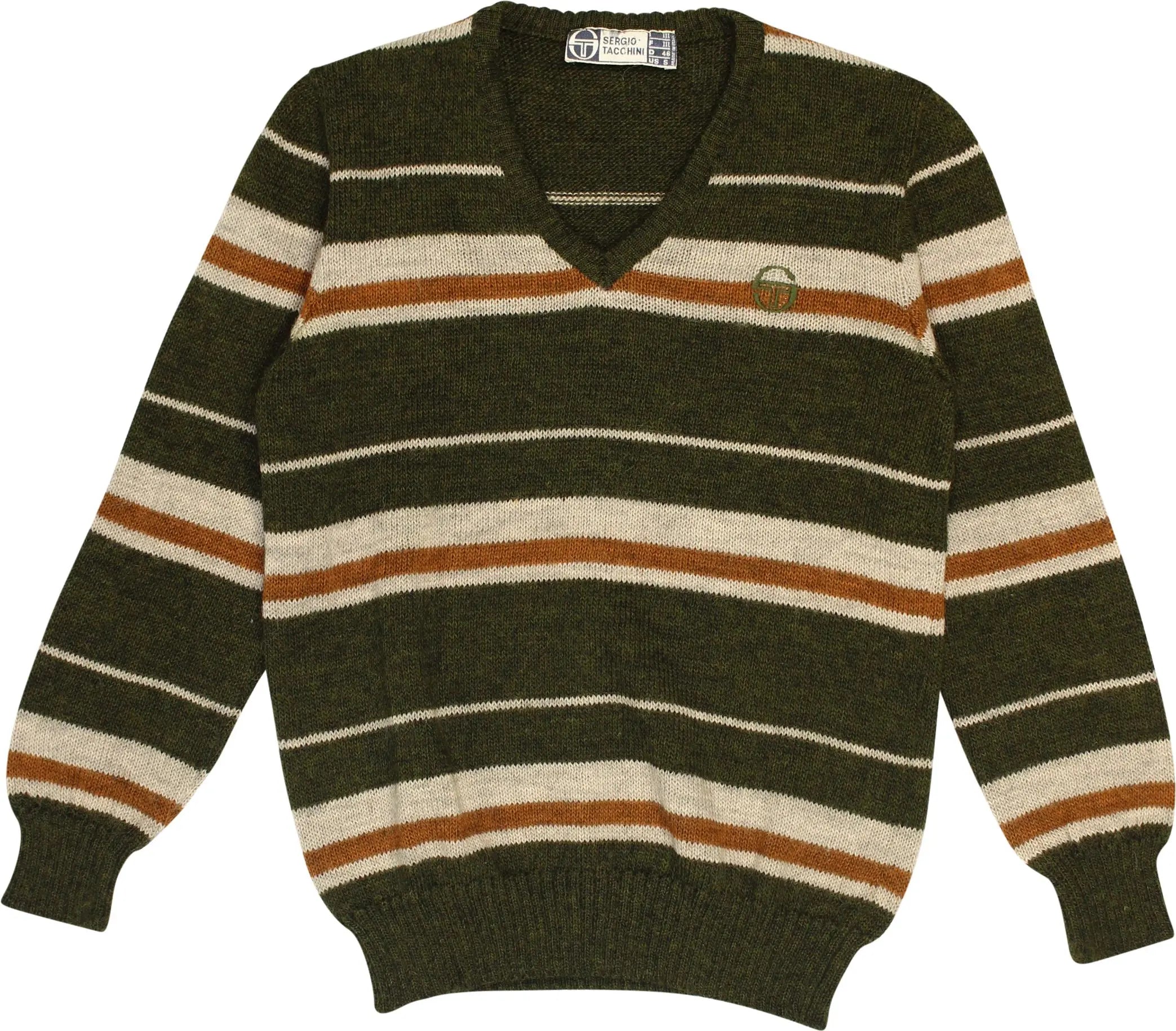 Sergio Tacchini - Striped V-Neck Jumper- ThriftTale.com - Vintage and second handclothing