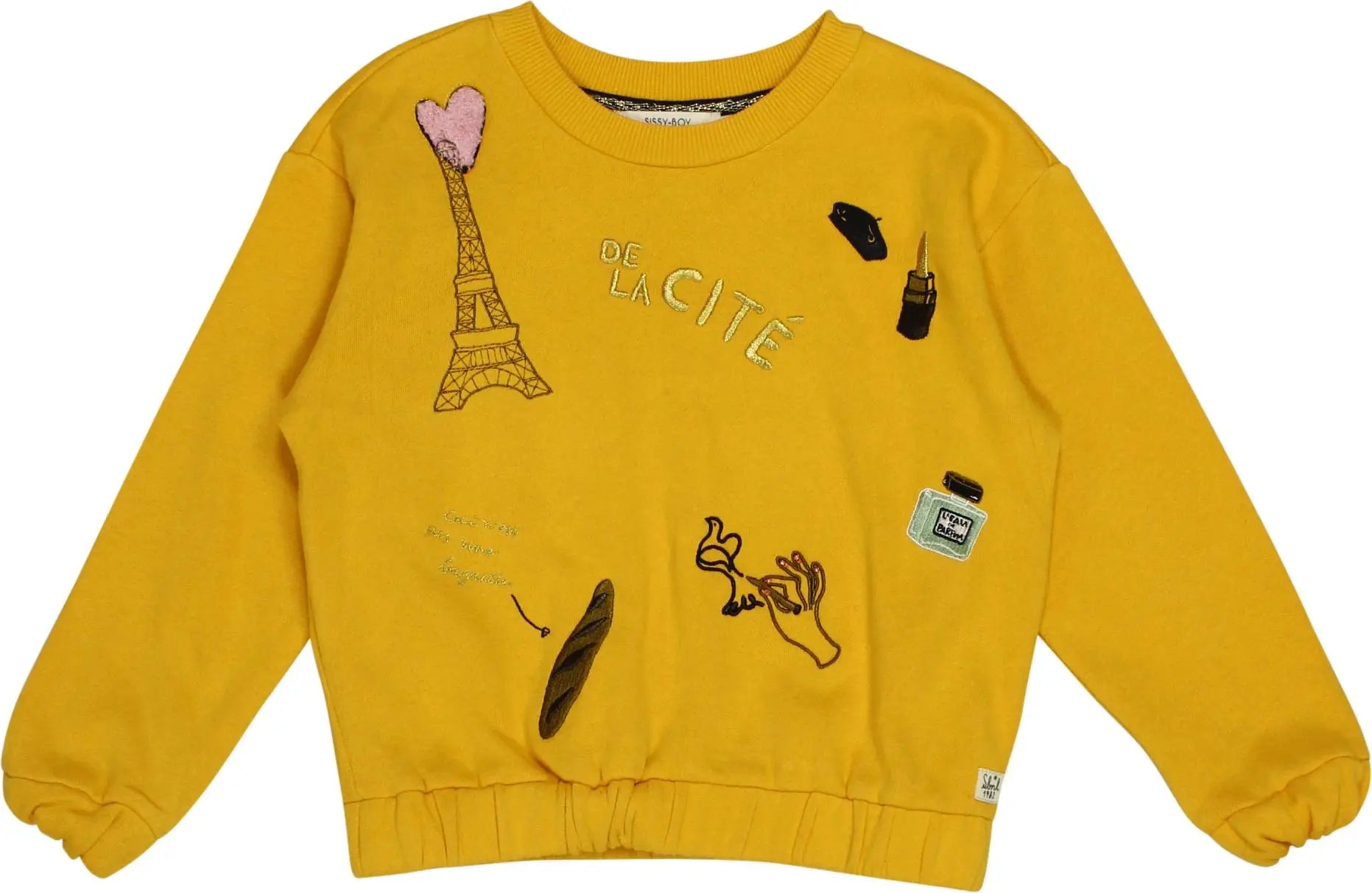 Sissy-Boy - Yellow Sweater with Embroidery- ThriftTale.com - Vintage and second handclothing