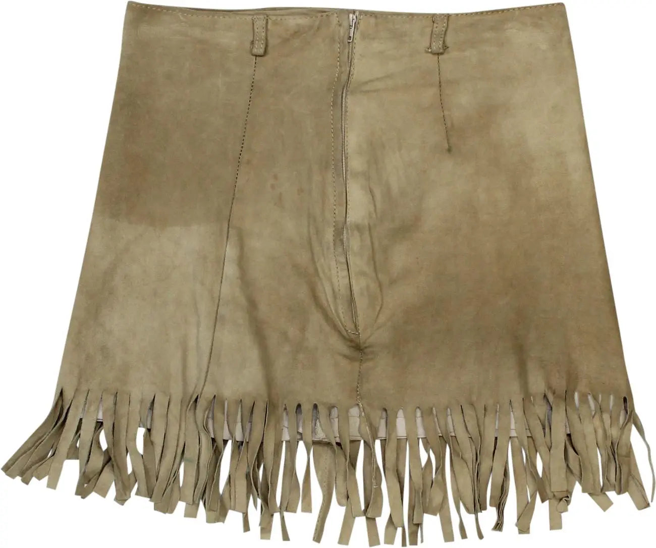 Beige Leather Fringed Mini Skirt ThriftTale