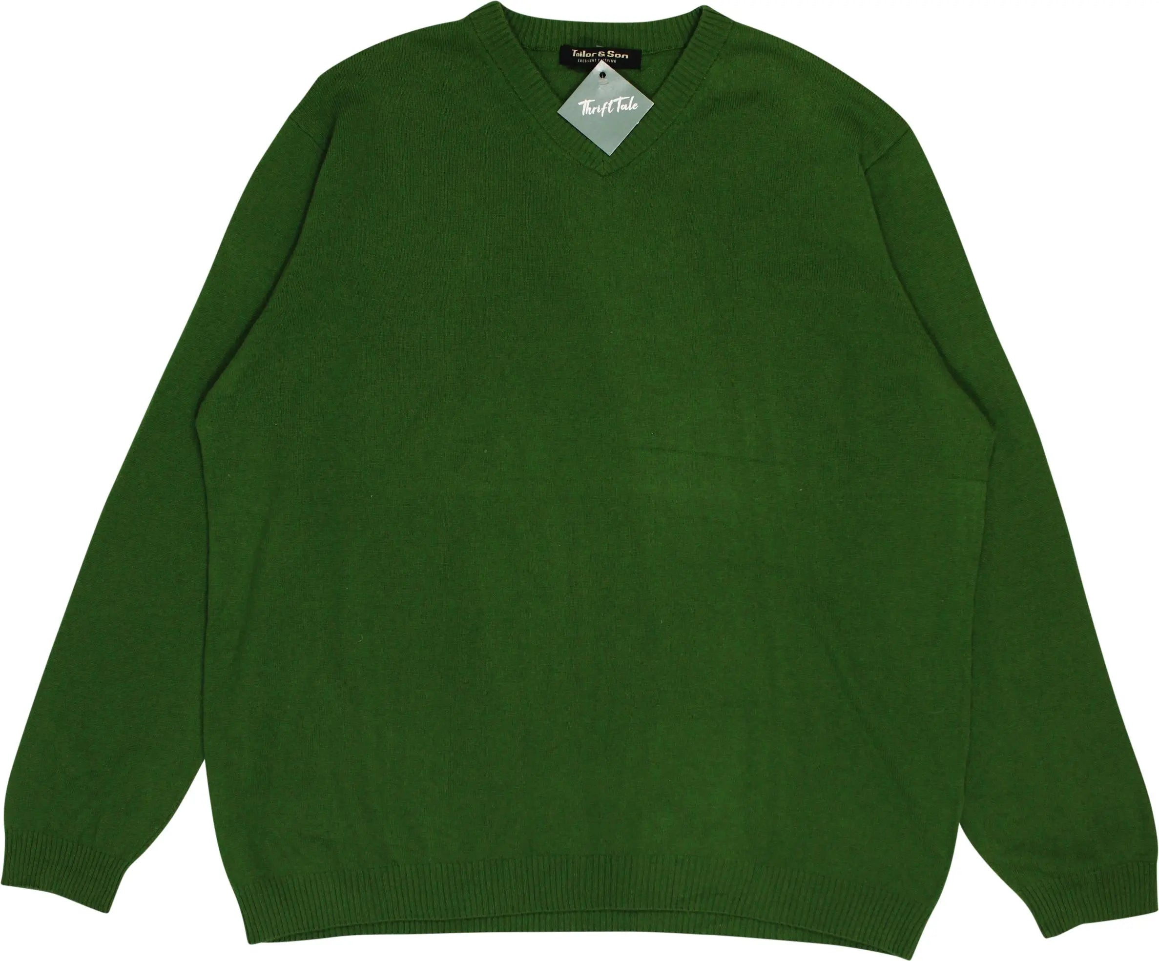 Tailor & Son - Green V-neck Jumper- ThriftTale.com - Vintage and second handclothing