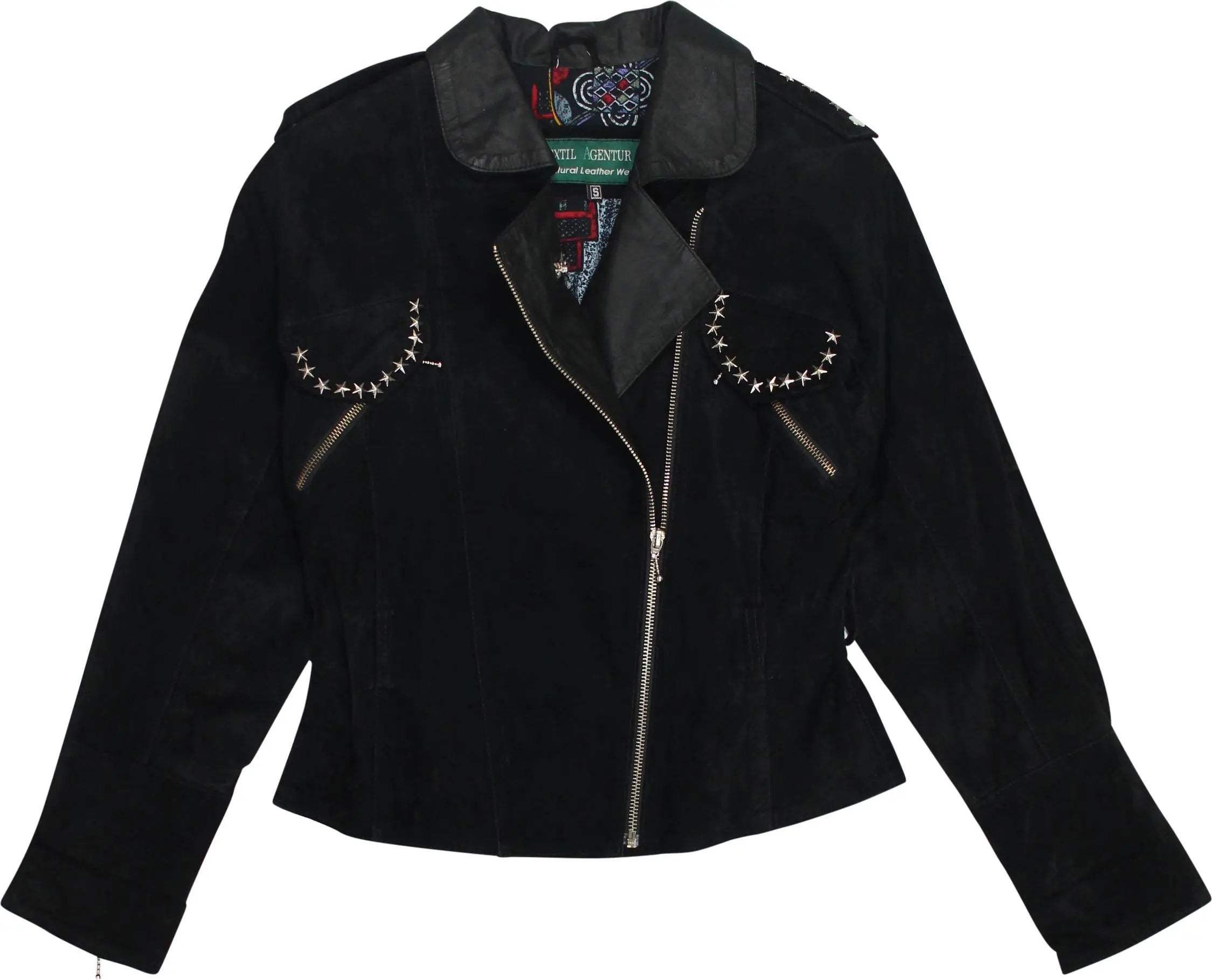 Textil Agentur - Black Studded Suede Jacket- ThriftTale.com - Vintage and second handclothing