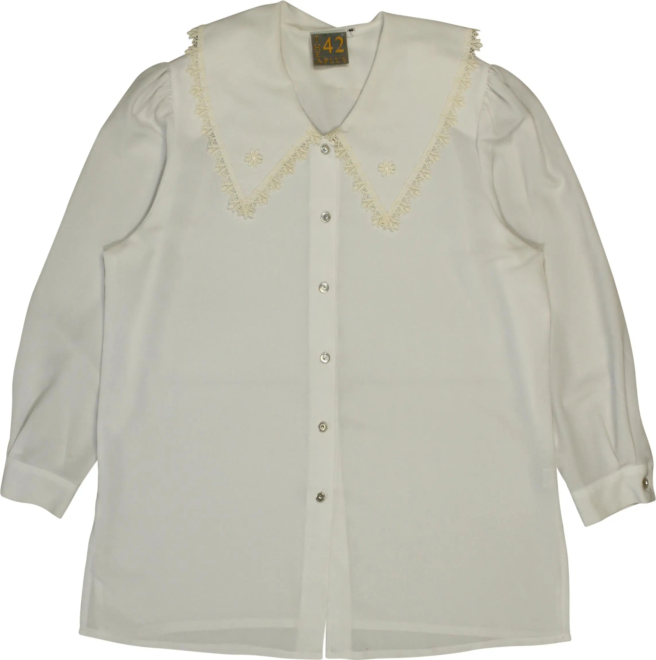 Thea 42 Plus - 80s Blouse with Embroidered Collar- ThriftTale.com - Vintage and second handclothing