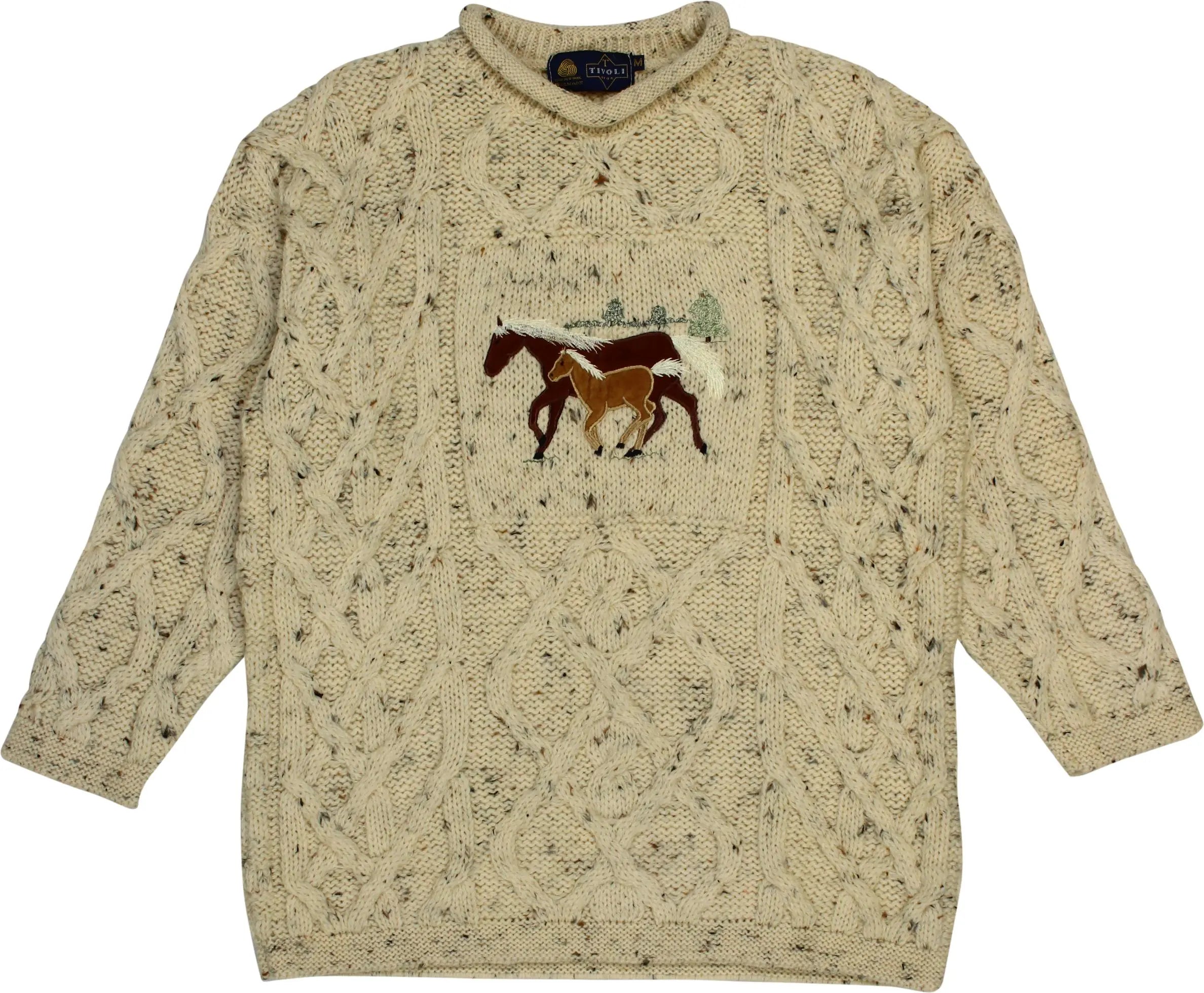Tivoli - Wool Cable Knit Jumper with Horses- ThriftTale.com - Vintage and second handclothing