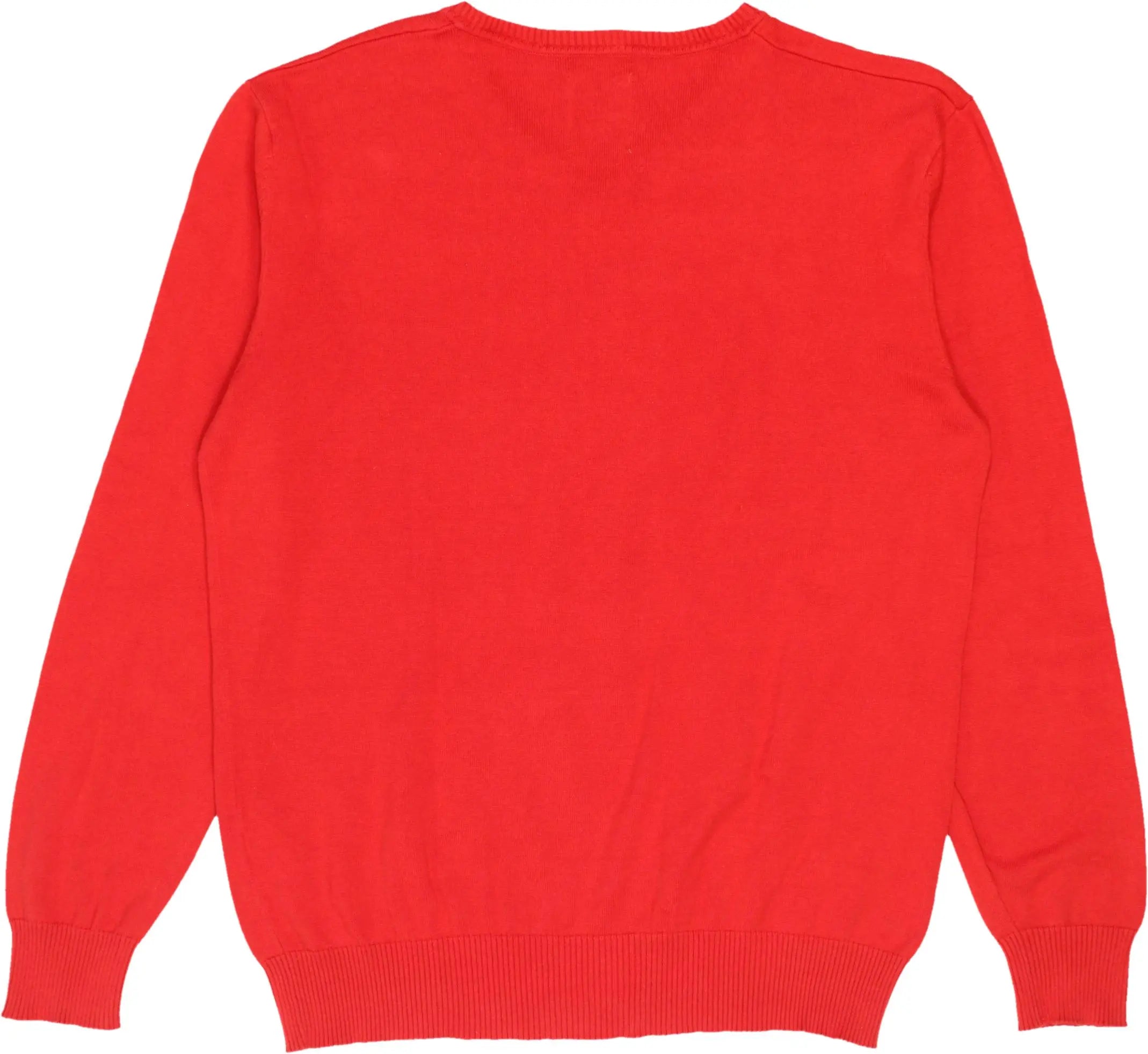 Tom Tailor - Red V-Neck Sweater- ThriftTale.com - Vintage and second handclothing