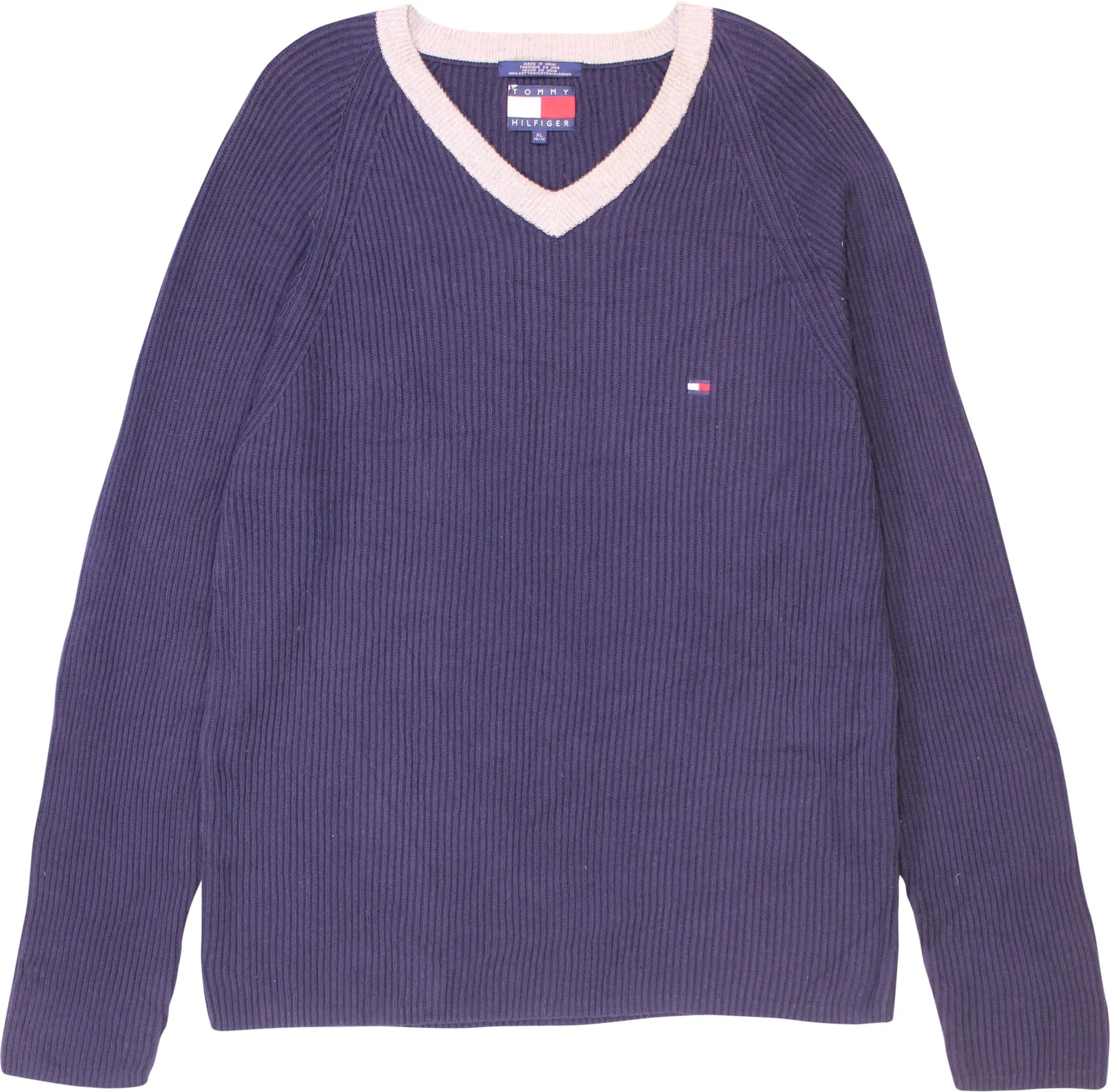 Tommy Hilfiger - Blue V-Neck Sweater by Tommy Hilfiger- ThriftTale.com - Vintage and second handclothing