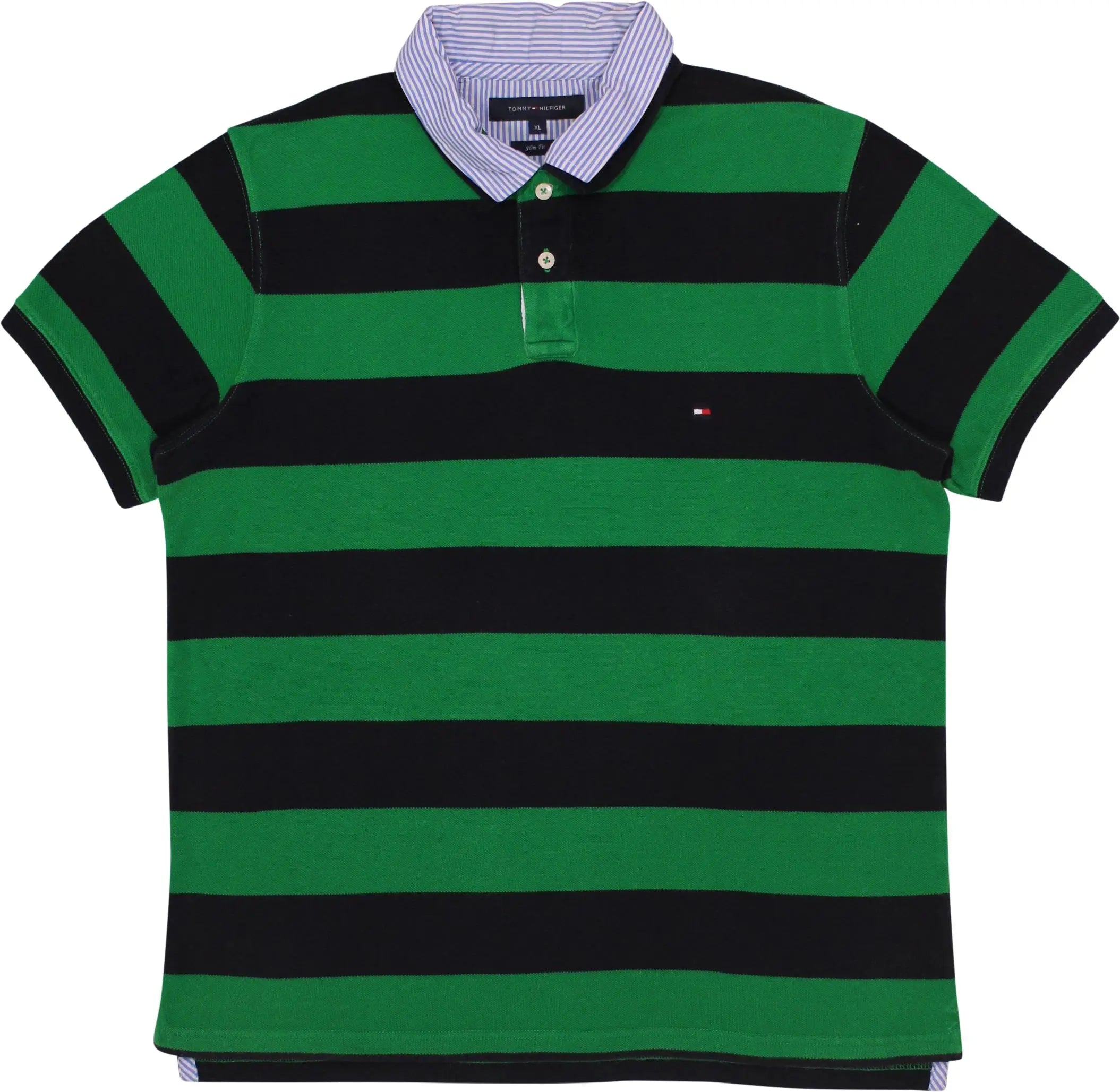 Tommy Hilfiger - Green Striped Polo Shirt by Tommy Hilfiger- ThriftTale.com - Vintage and second handclothing