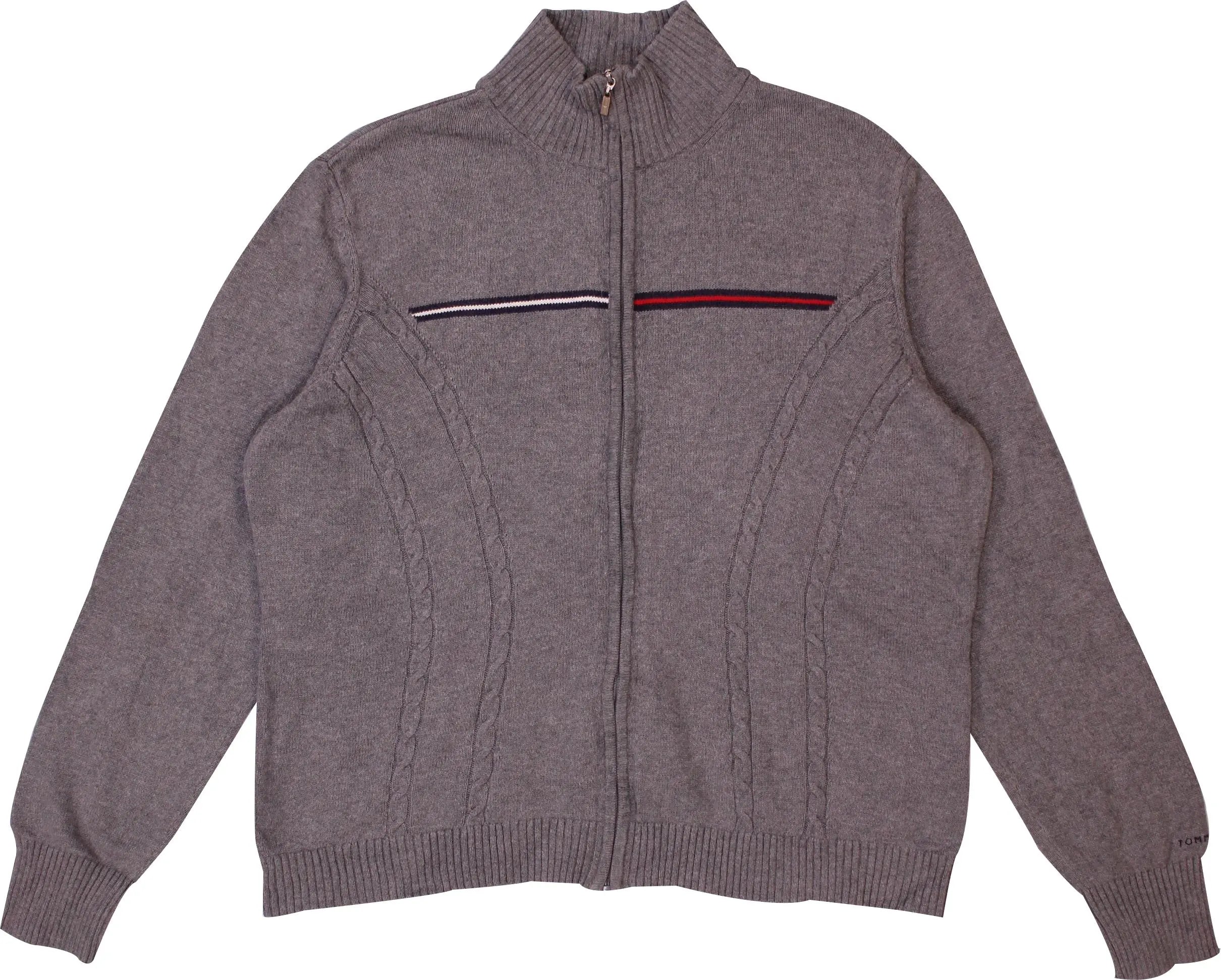 Tommy Hilfiger - Grey Jersey Zip-Up Sweater by Tommy Hilfiger- ThriftTale.com - Vintage and second handclothing