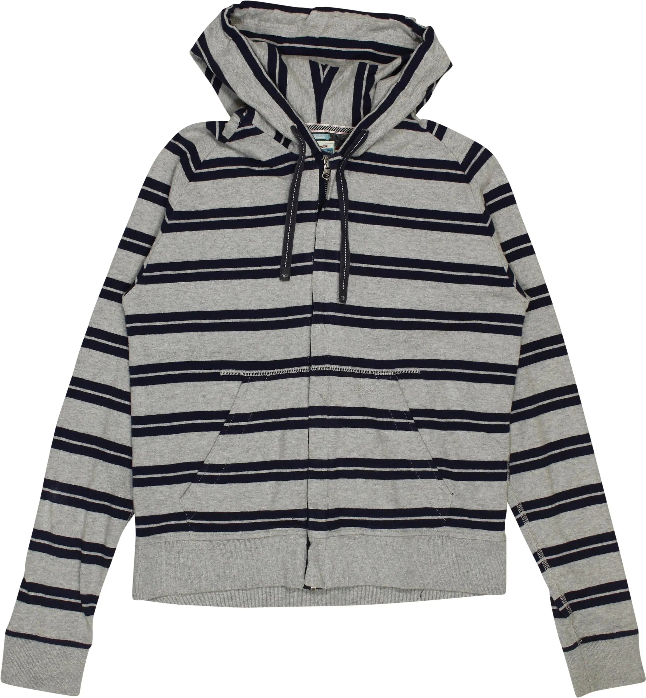Tommy Hilfiger - Grey Striped Zip-up Hoodie by Tommy Hilfiger- ThriftTale.com - Vintage and second handclothing