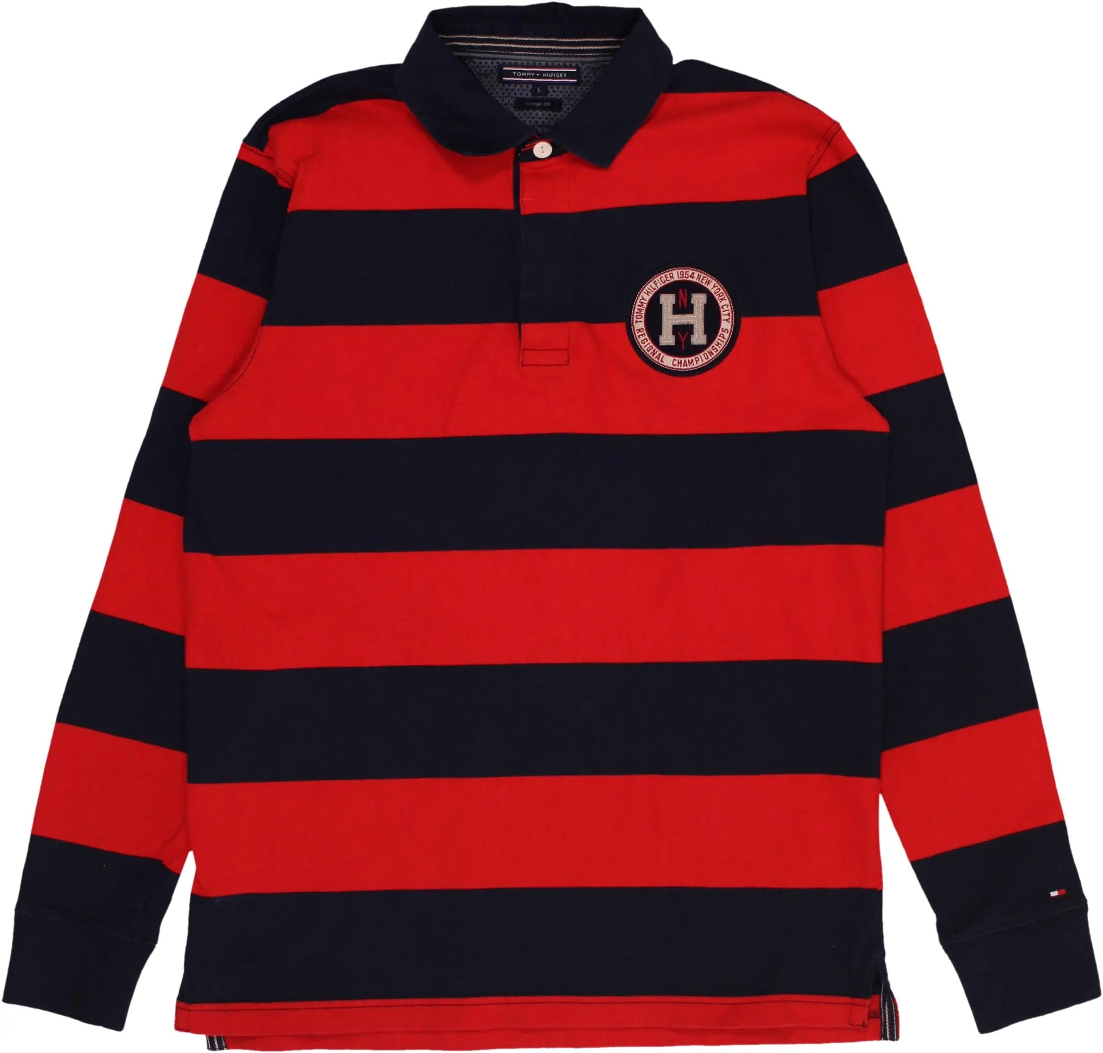 Tommy Hilfiger - Striped Long Sleeve Polo by Tommy Hilfiger- ThriftTale.com - Vintage and second handclothing