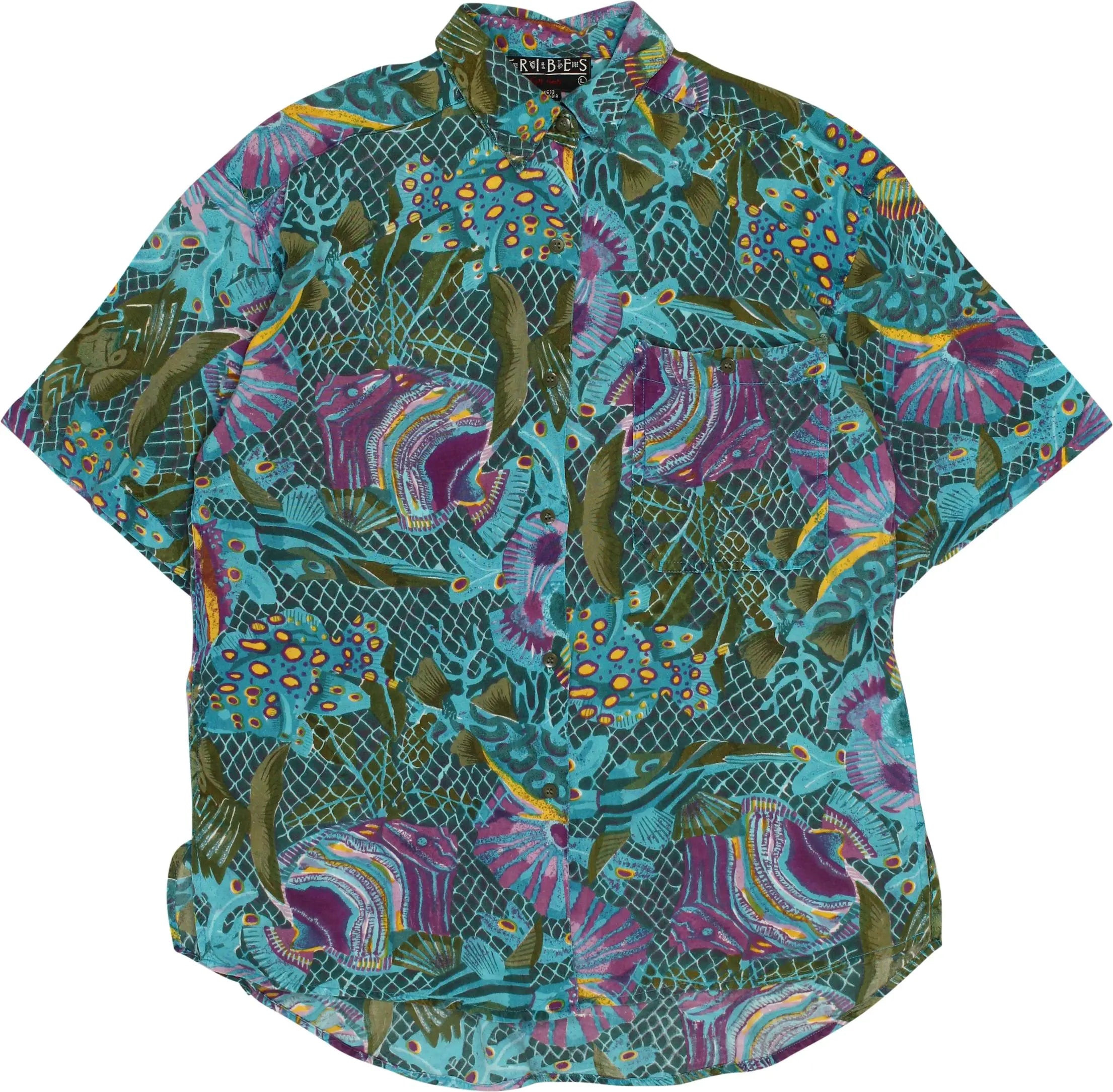Tribes for Her - 80s Fish Print Shirt with Shoulder Pads- ThriftTale.com - Vintage and second handclothing