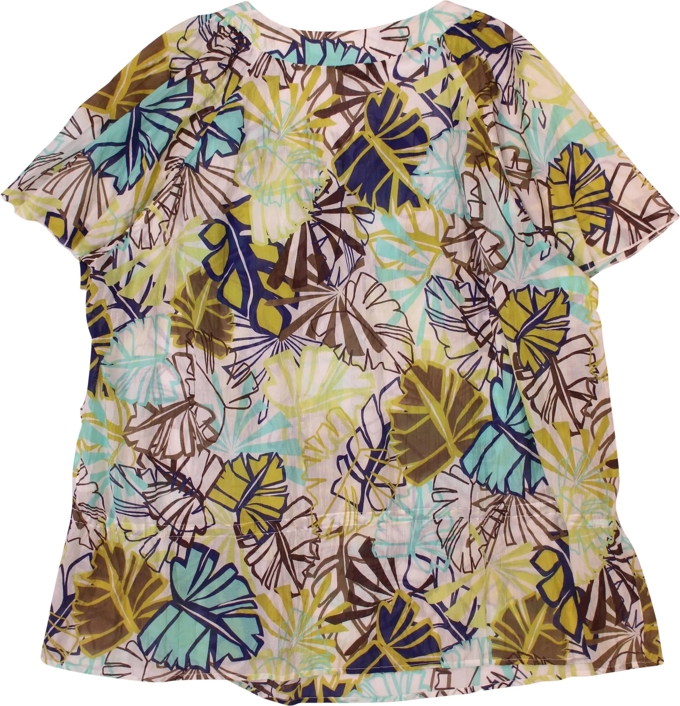 Ulla Popken - Seethrough Top with Leafs- ThriftTale.com - Vintage and second handclothing