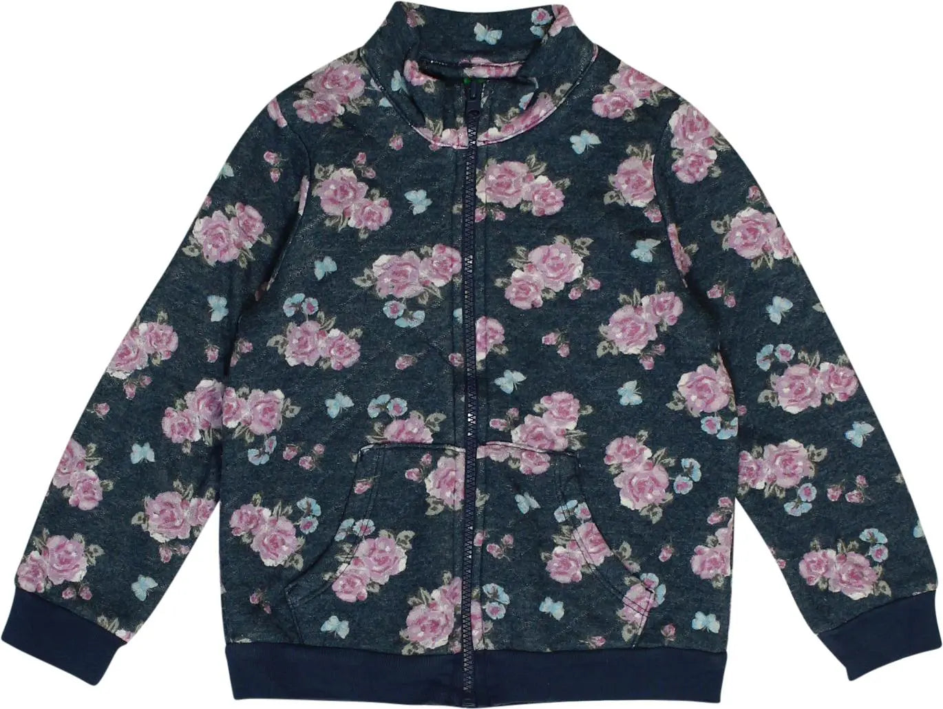United Colors of Benetton - Floral Zip Up Sweater- ThriftTale.com - Vintage and second handclothing