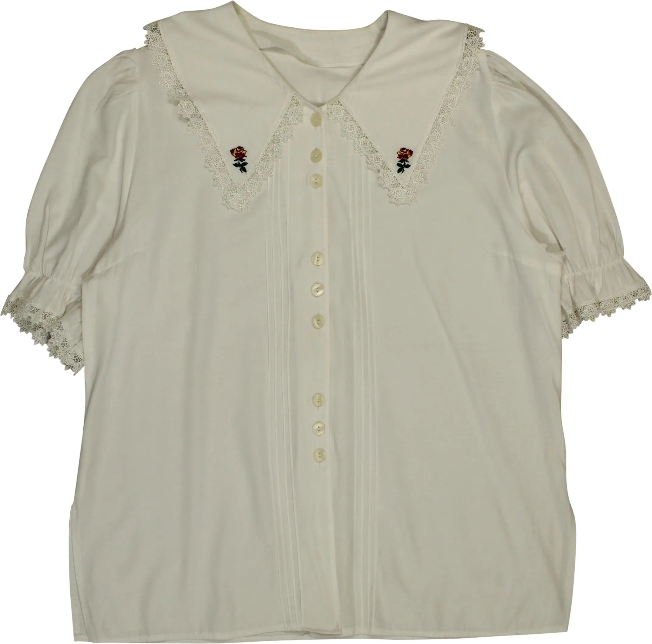 Unknown - 80s Blouse with Embroidered Collar- ThriftTale.com - Vintage and second handclothing