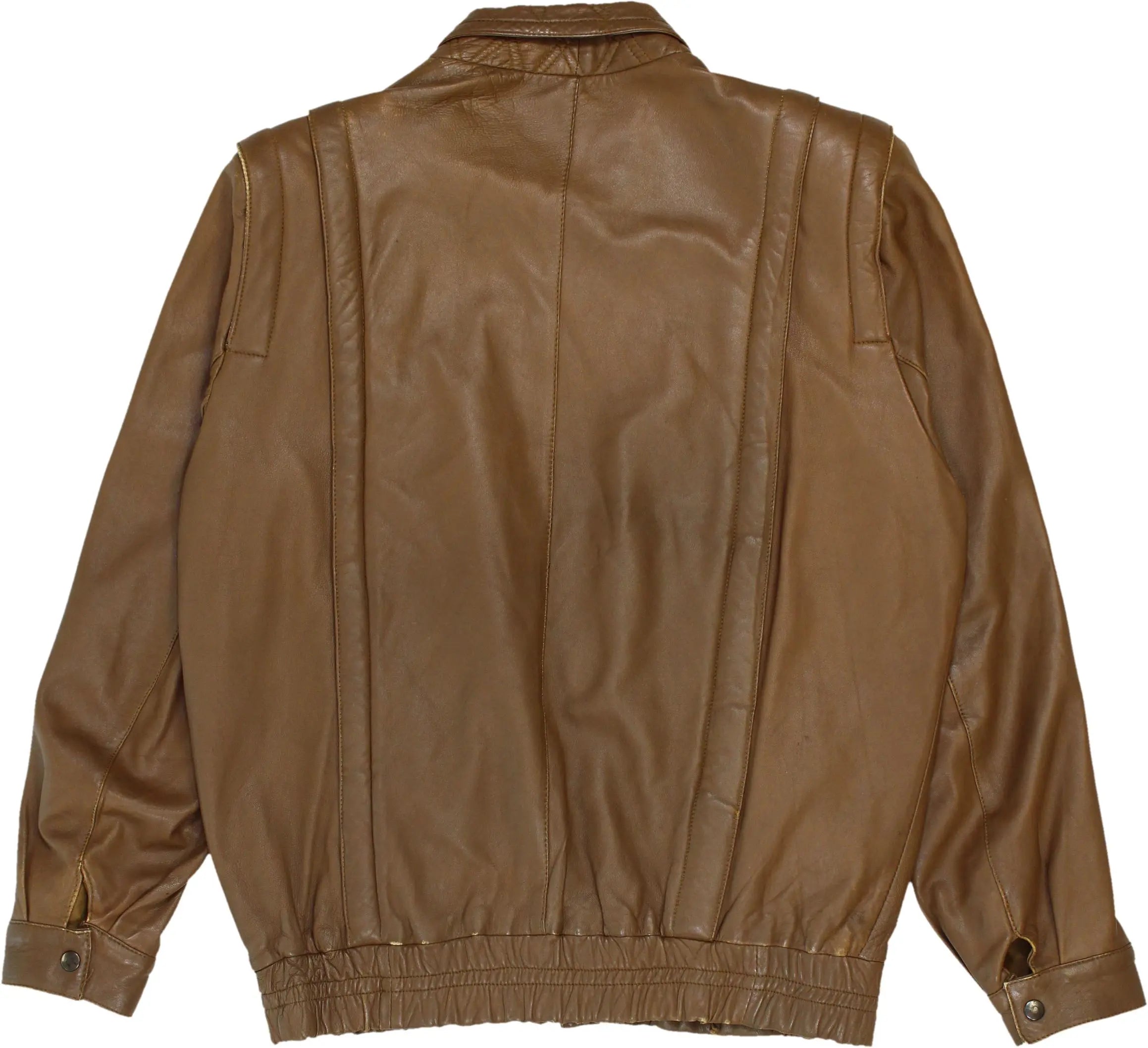 Unknown - 80s Brown Leather Jacket with Shoulder Pads- ThriftTale.com - Vintage and second handclothing
