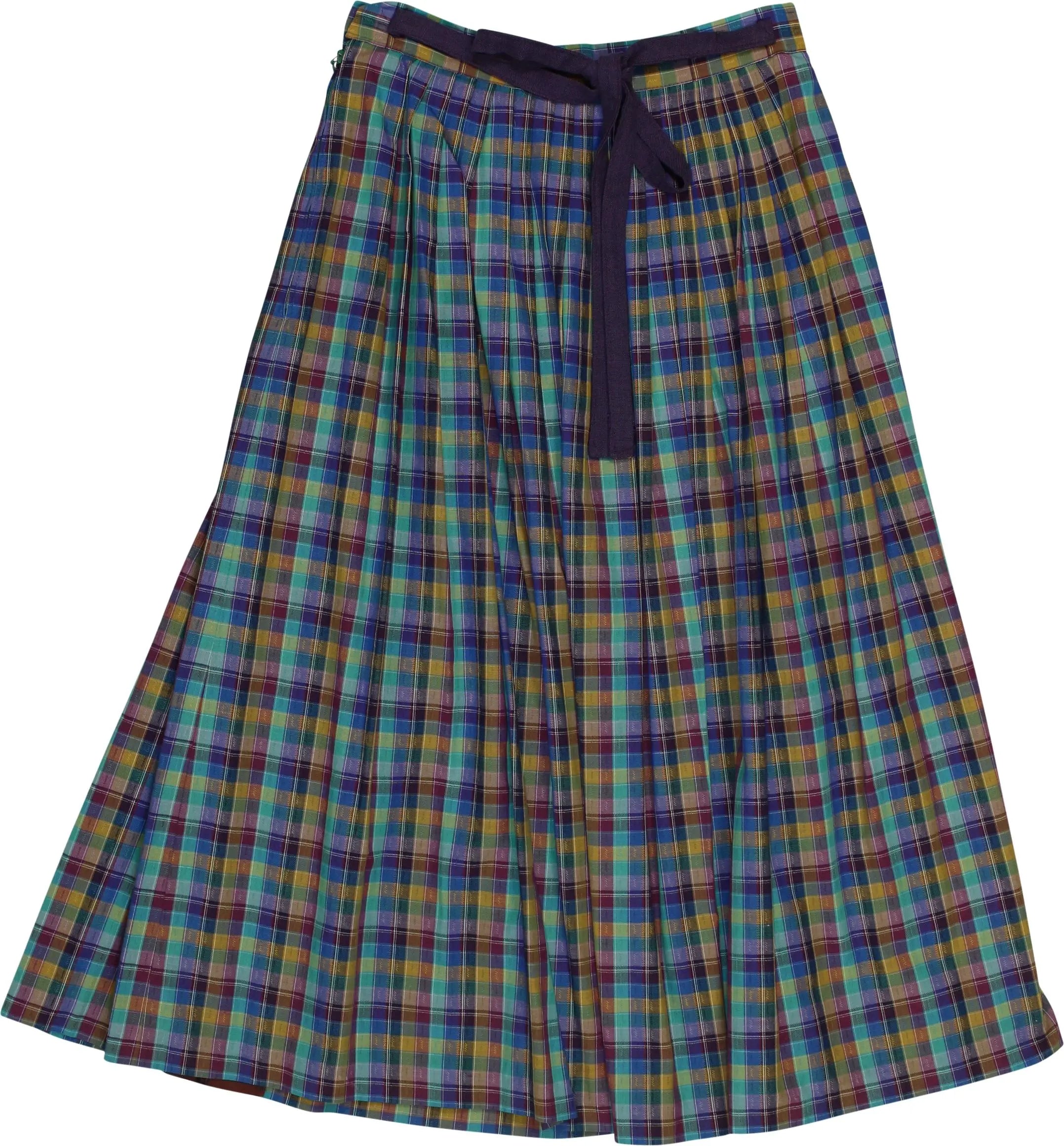 Unknown - 80s Checked Pleated Midi Skirt- ThriftTale.com - Vintage and second handclothing