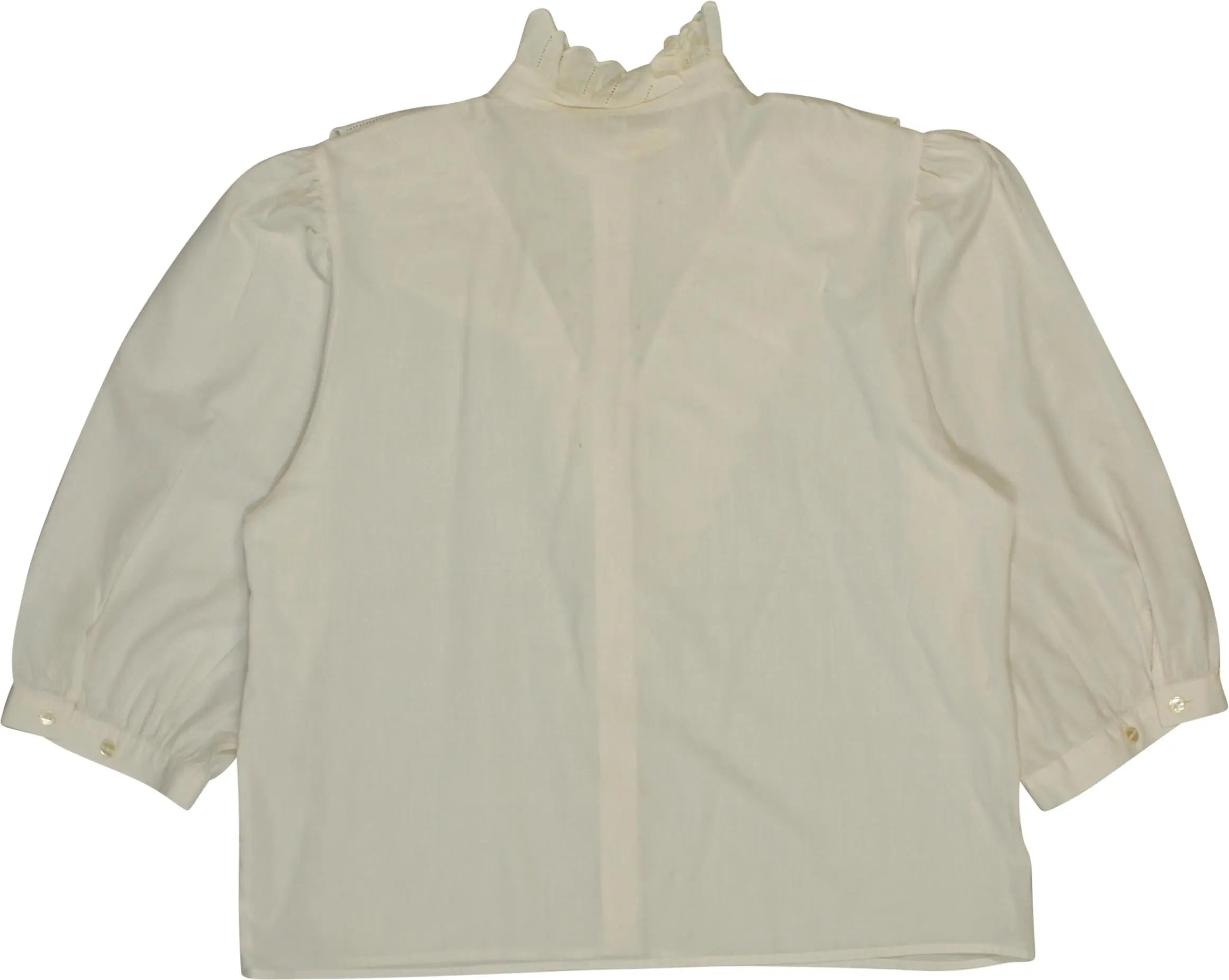 Unknown - 80s Embroidered Ruffle Blouse- ThriftTale.com - Vintage and second handclothing
