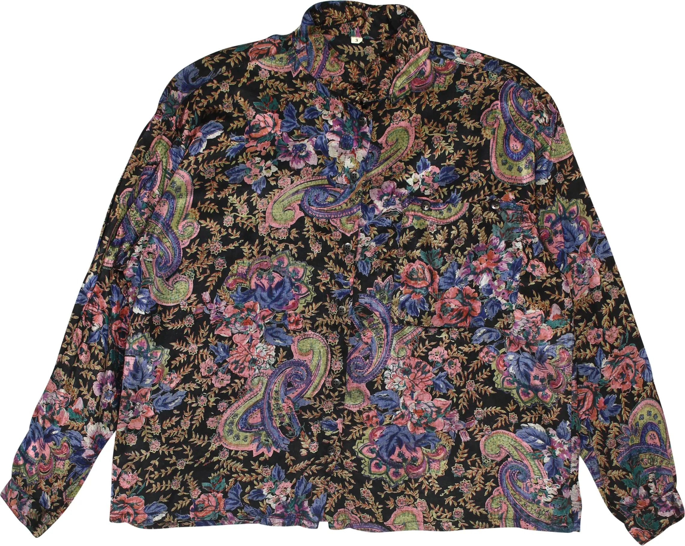 Unknown - 80s Floral Satin Blouse- ThriftTale.com - Vintage and second handclothing