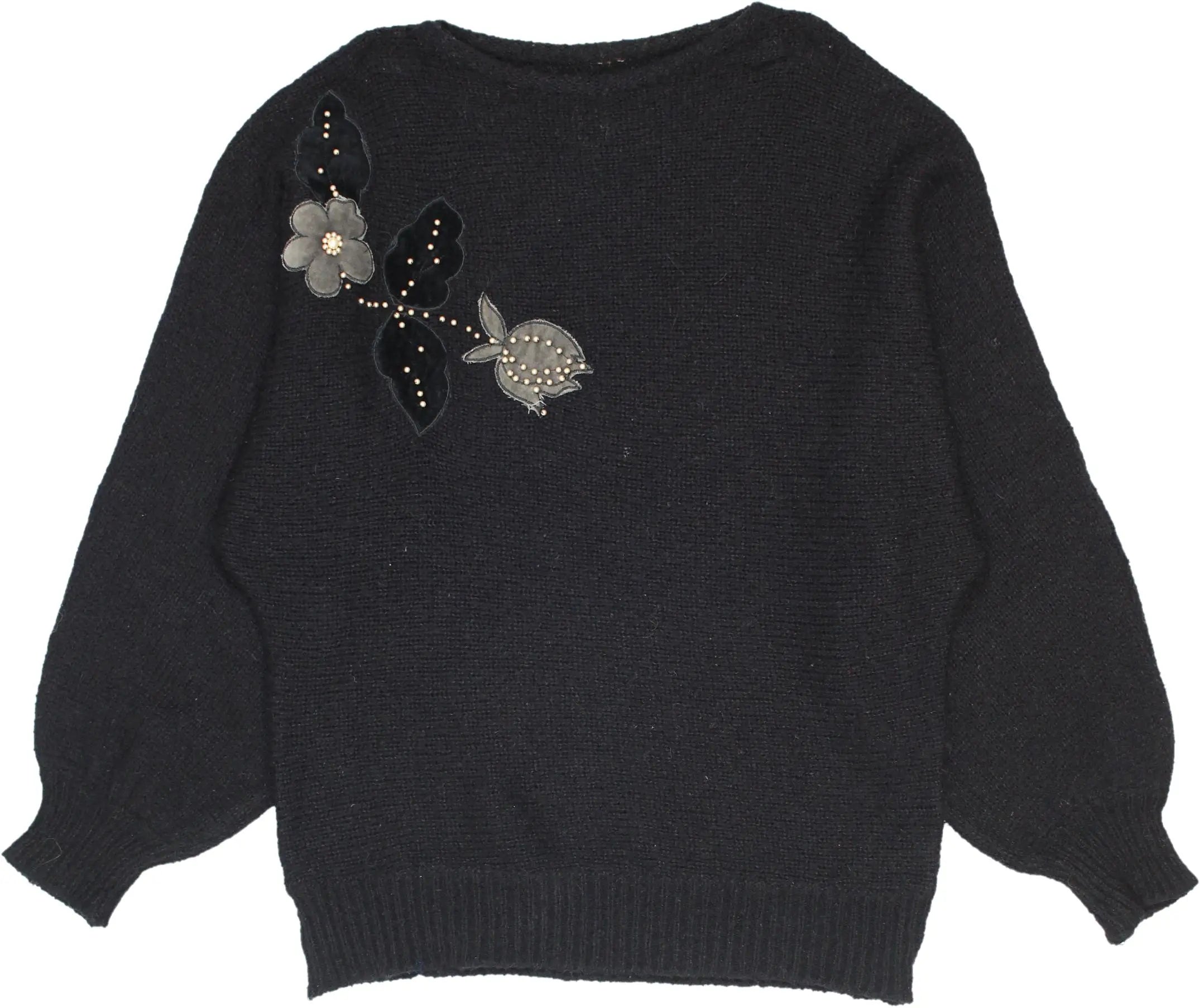 Unknown - 80s Jumper with Floral Applique- ThriftTale.com - Vintage and second handclothing