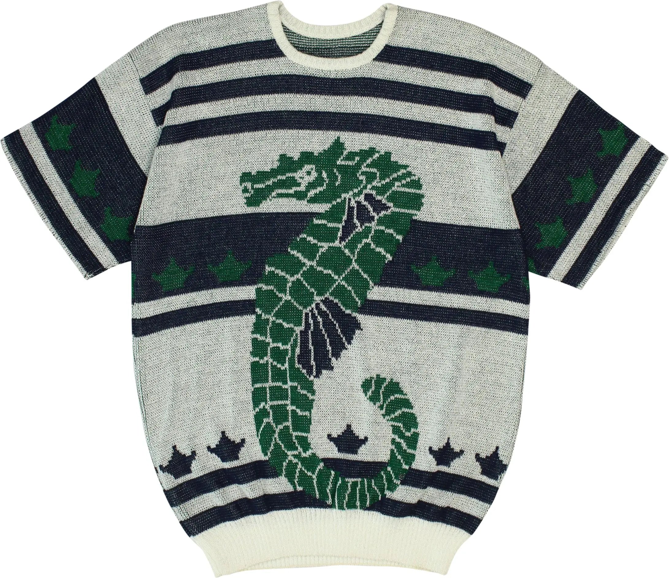Unknown - 80s Knitted Short Sleeve Jumper with Seahorse- ThriftTale.com - Vintage and second handclothing