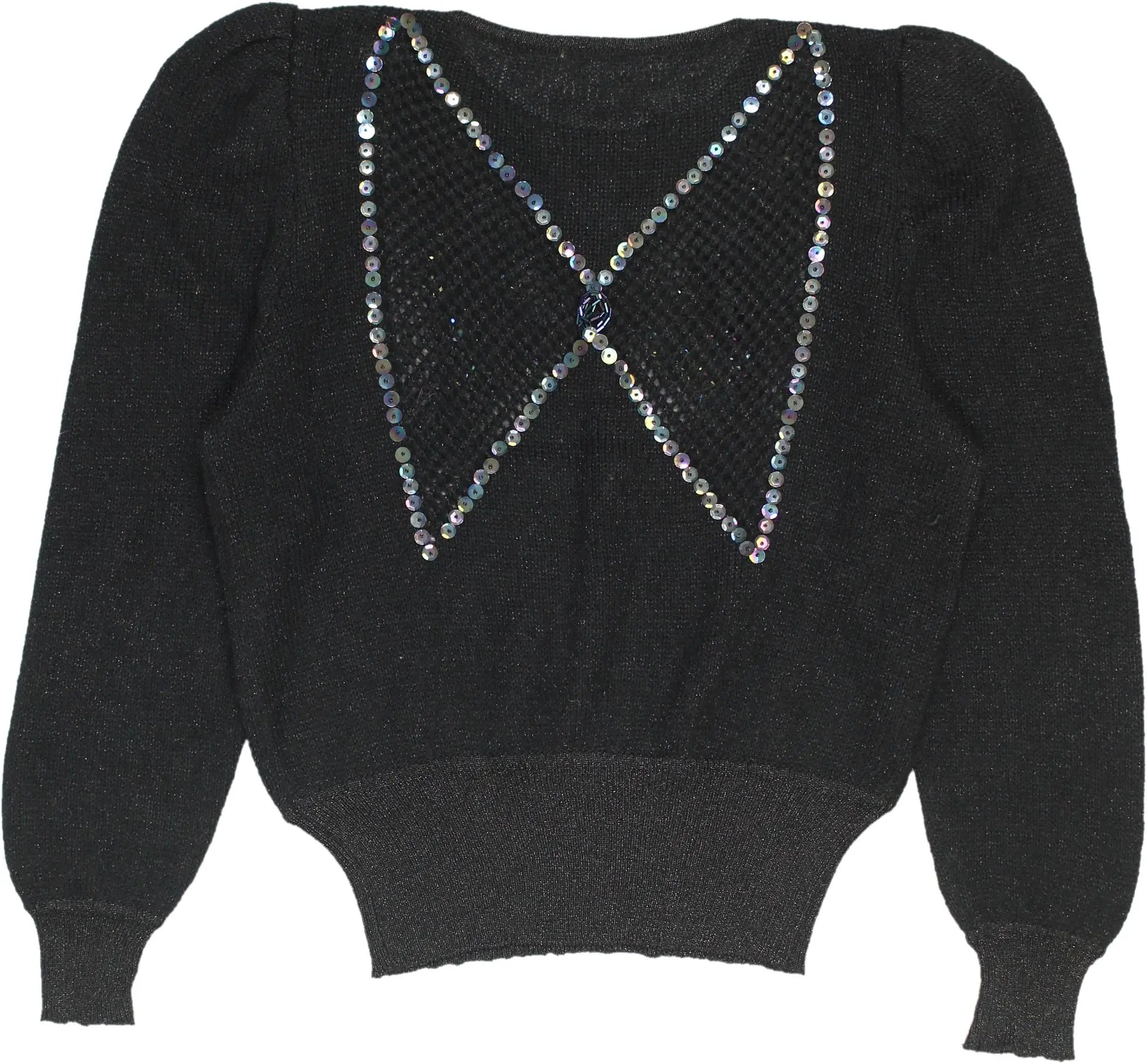 Unknown - 80s Sequin Butterfly Jumper with Puff Sleeves- ThriftTale.com - Vintage and second handclothing