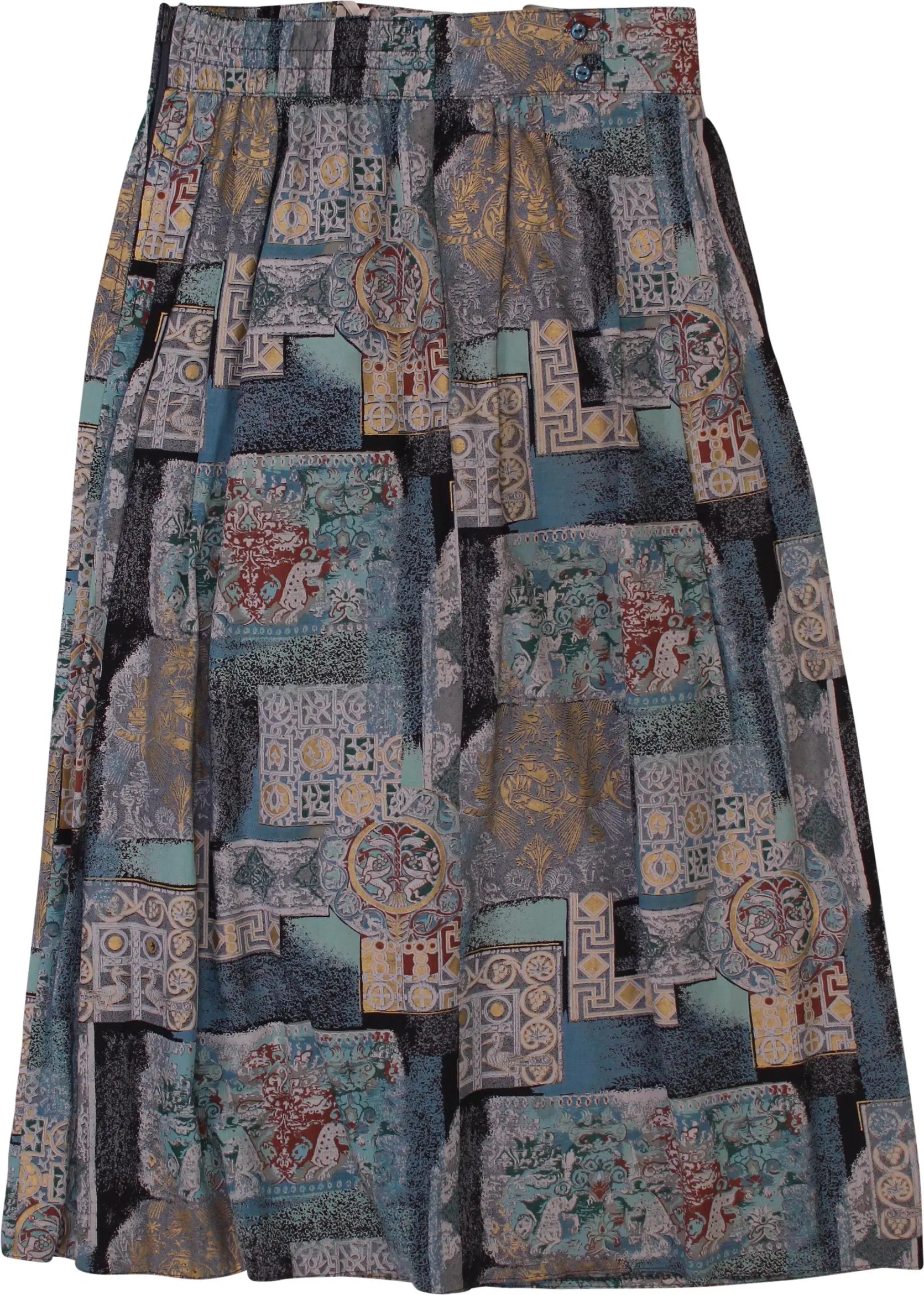 Unknown - 80s Skirt with Patchwork Print- ThriftTale.com - Vintage and second handclothing