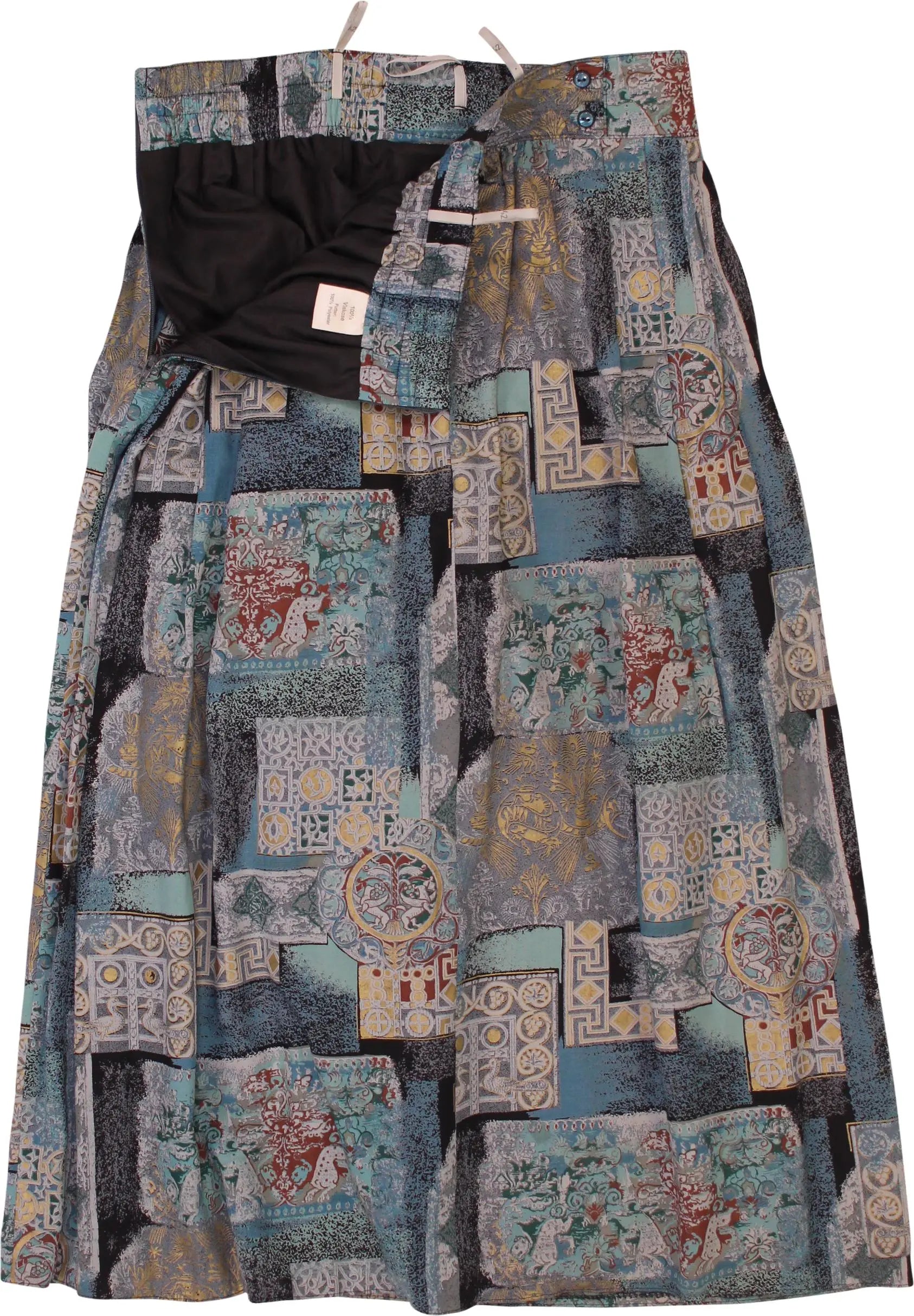 Unknown - 80s Skirt with Patchwork Print- ThriftTale.com - Vintage and second handclothing