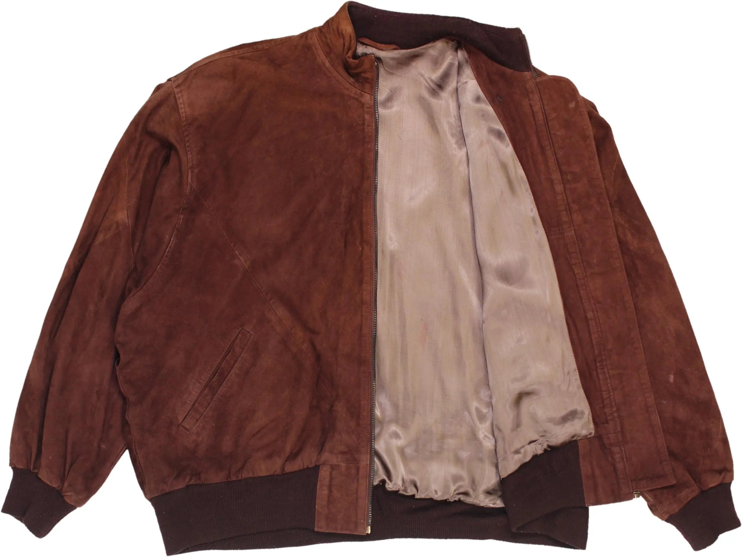 Unknown - 80s Suede Bomber Jacket with Shoulder Pads- ThriftTale.com - Vintage and second handclothing
