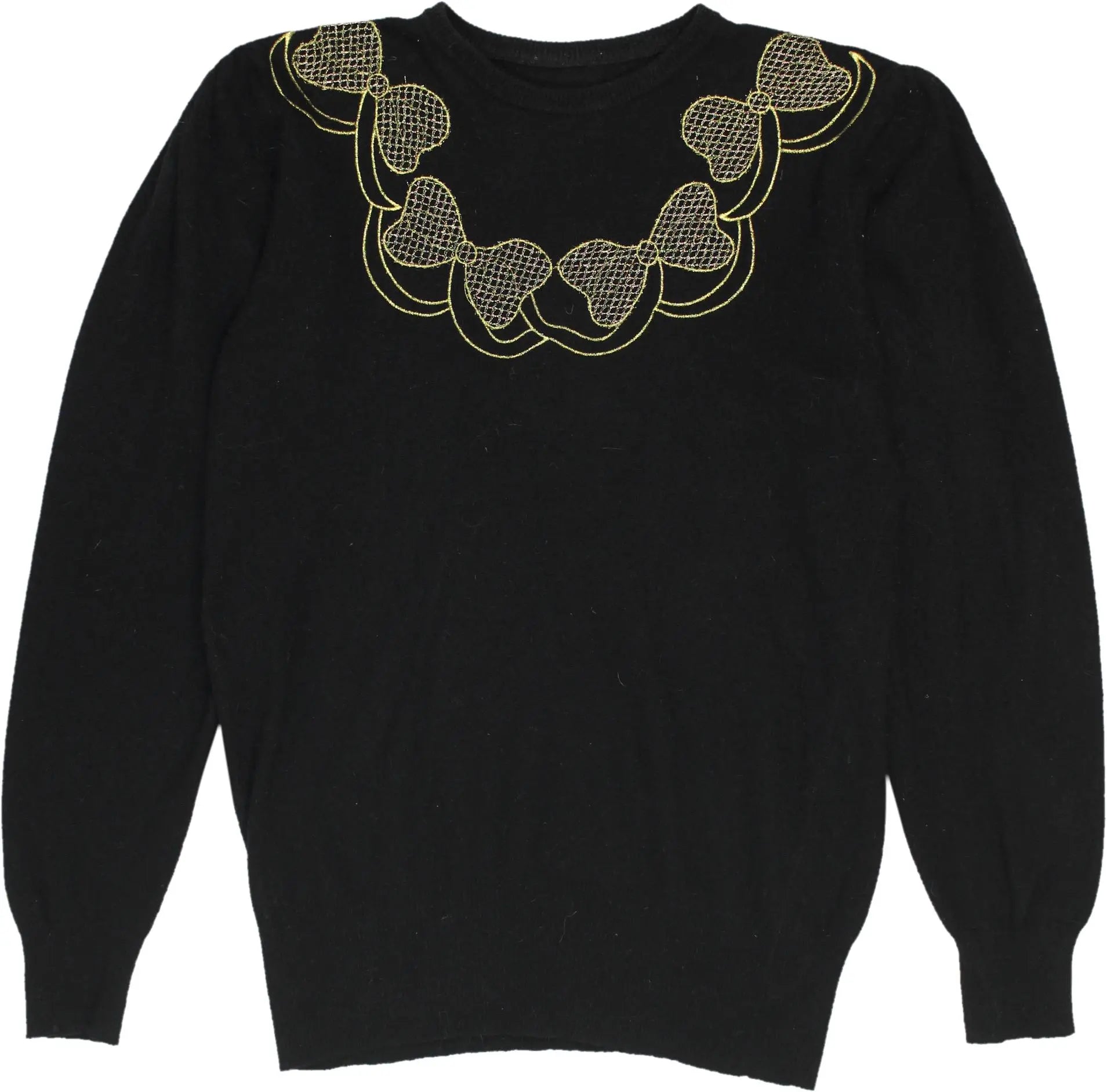 Unknown - 80s Wool Blend Embroidered Bow Jumper- ThriftTale.com - Vintage and second handclothing