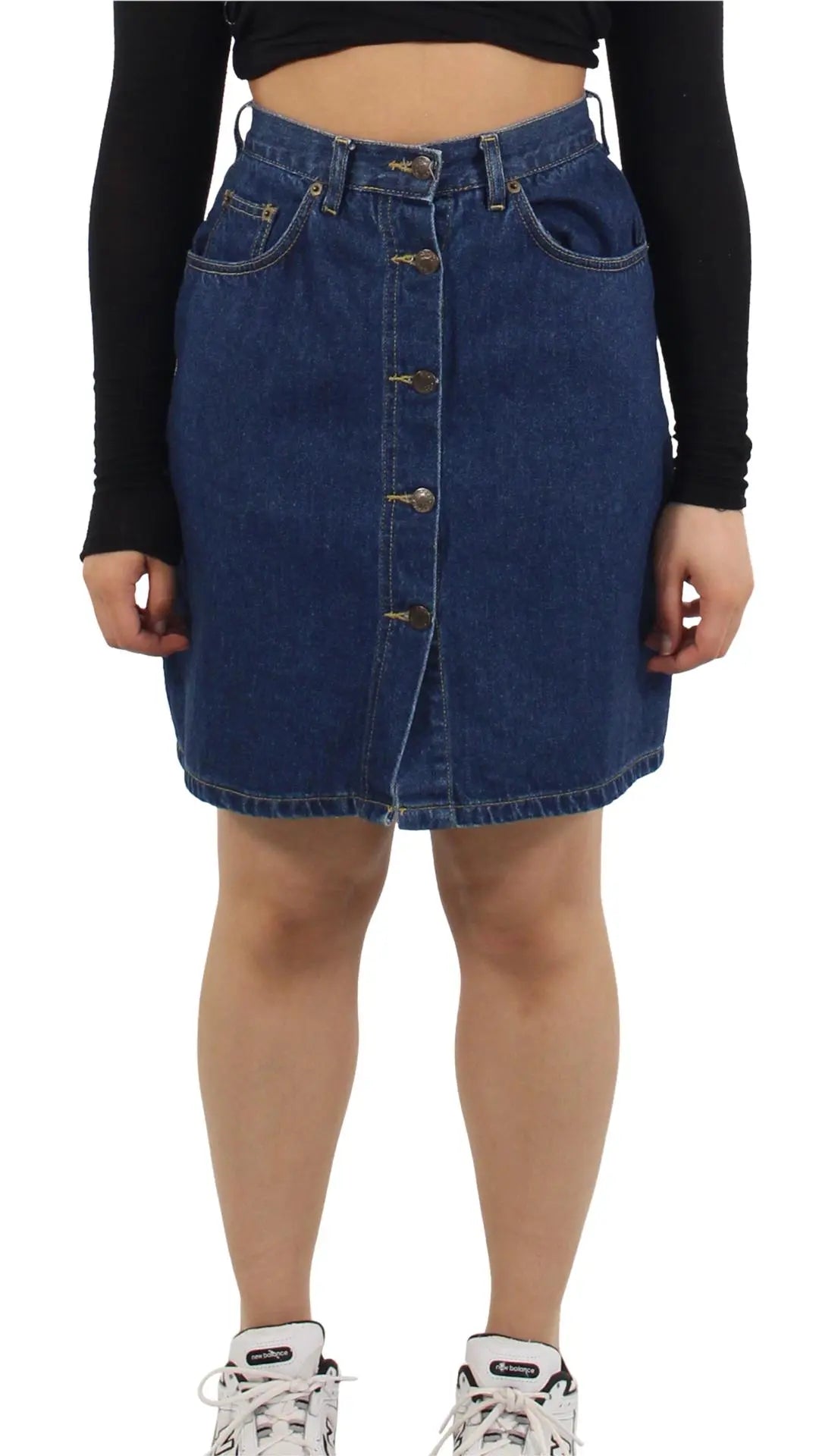 Unknown - 90s Button Front Denim Skirt- ThriftTale.com - Vintage and second handclothing