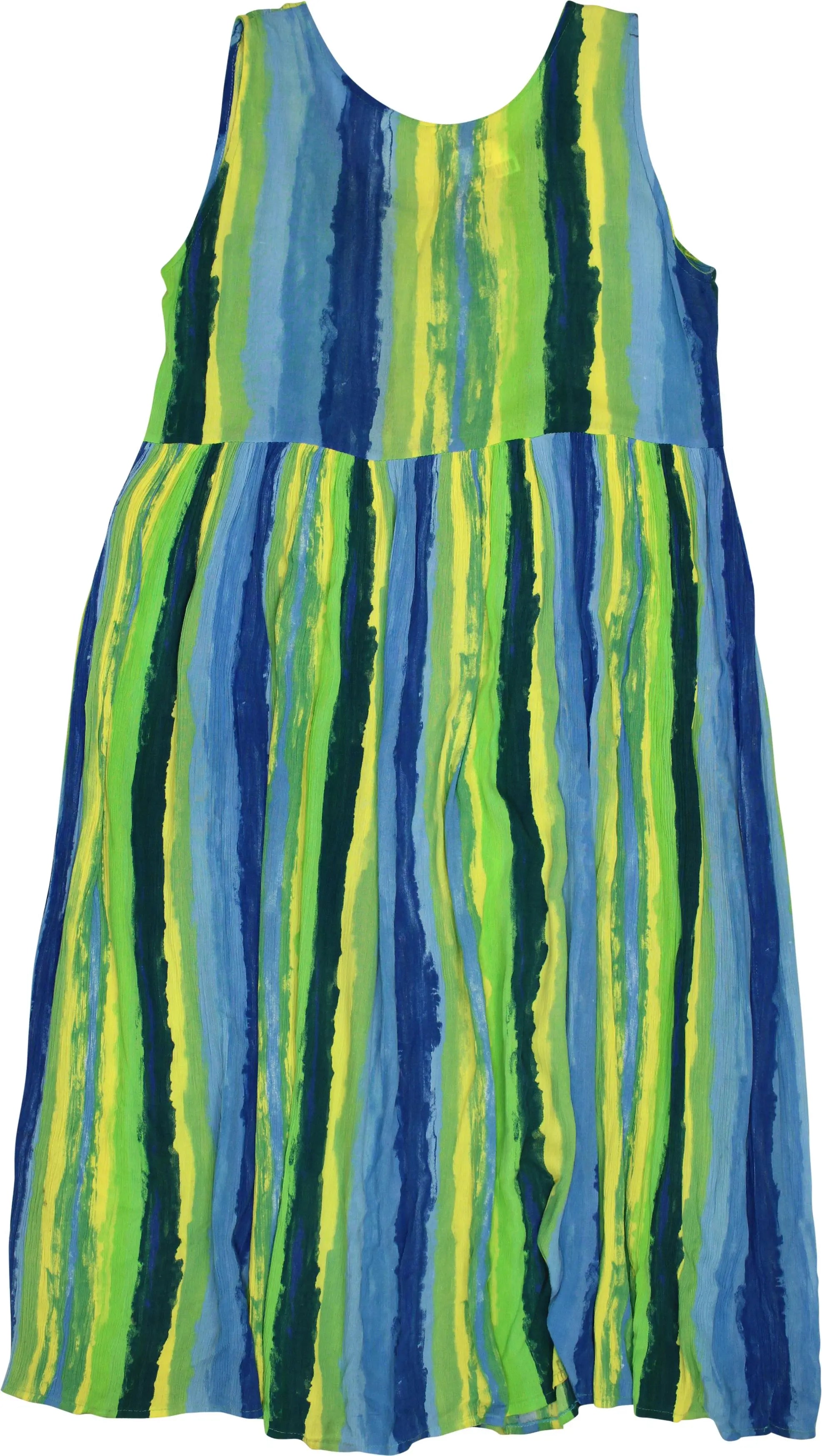 Unknown - 90s Long Blue & Green Striped Dress- ThriftTale.com - Vintage and second handclothing