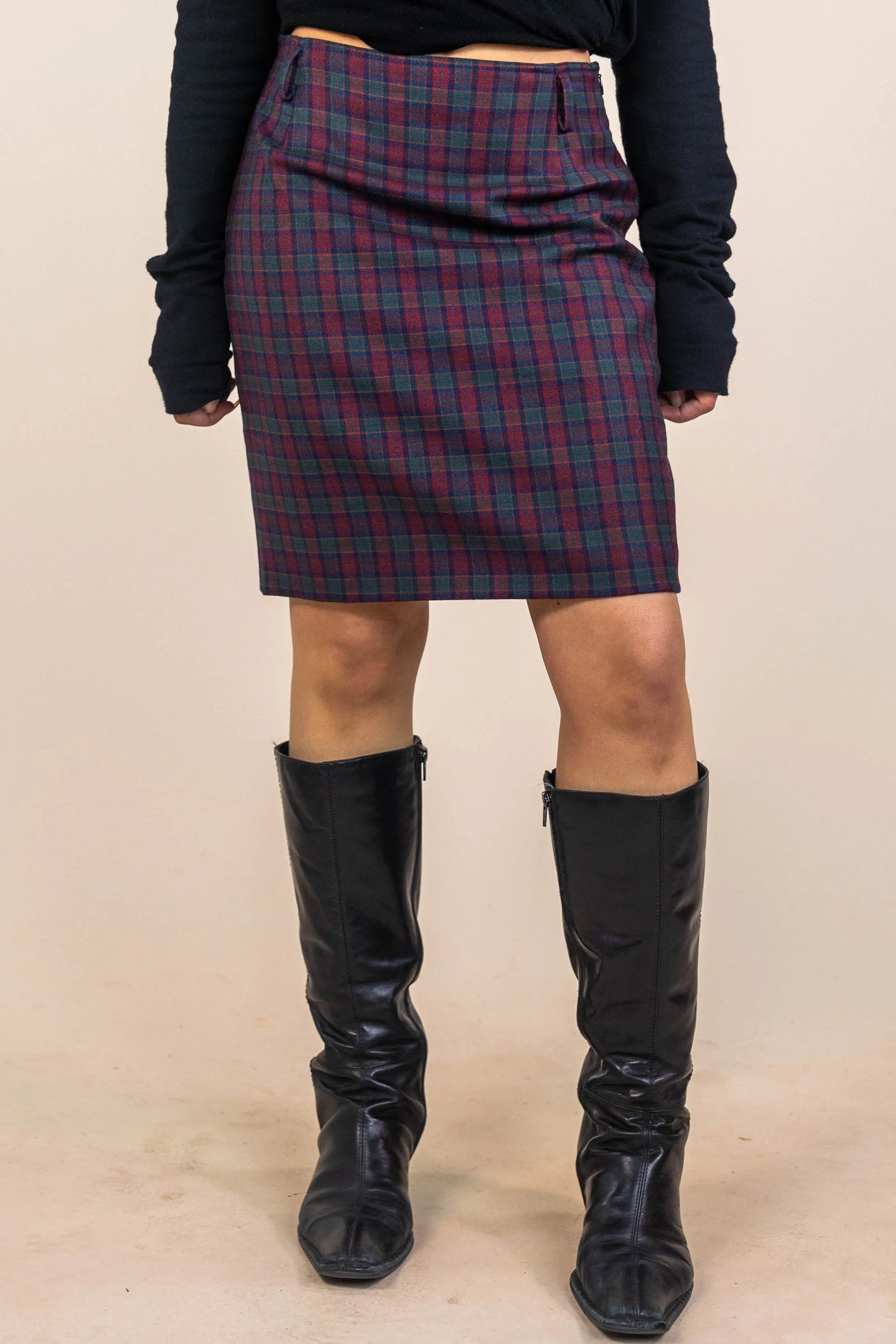 Unknown - 90s Mini Red Tartan Pencil Skirt- ThriftTale.com - Vintage and second handclothing