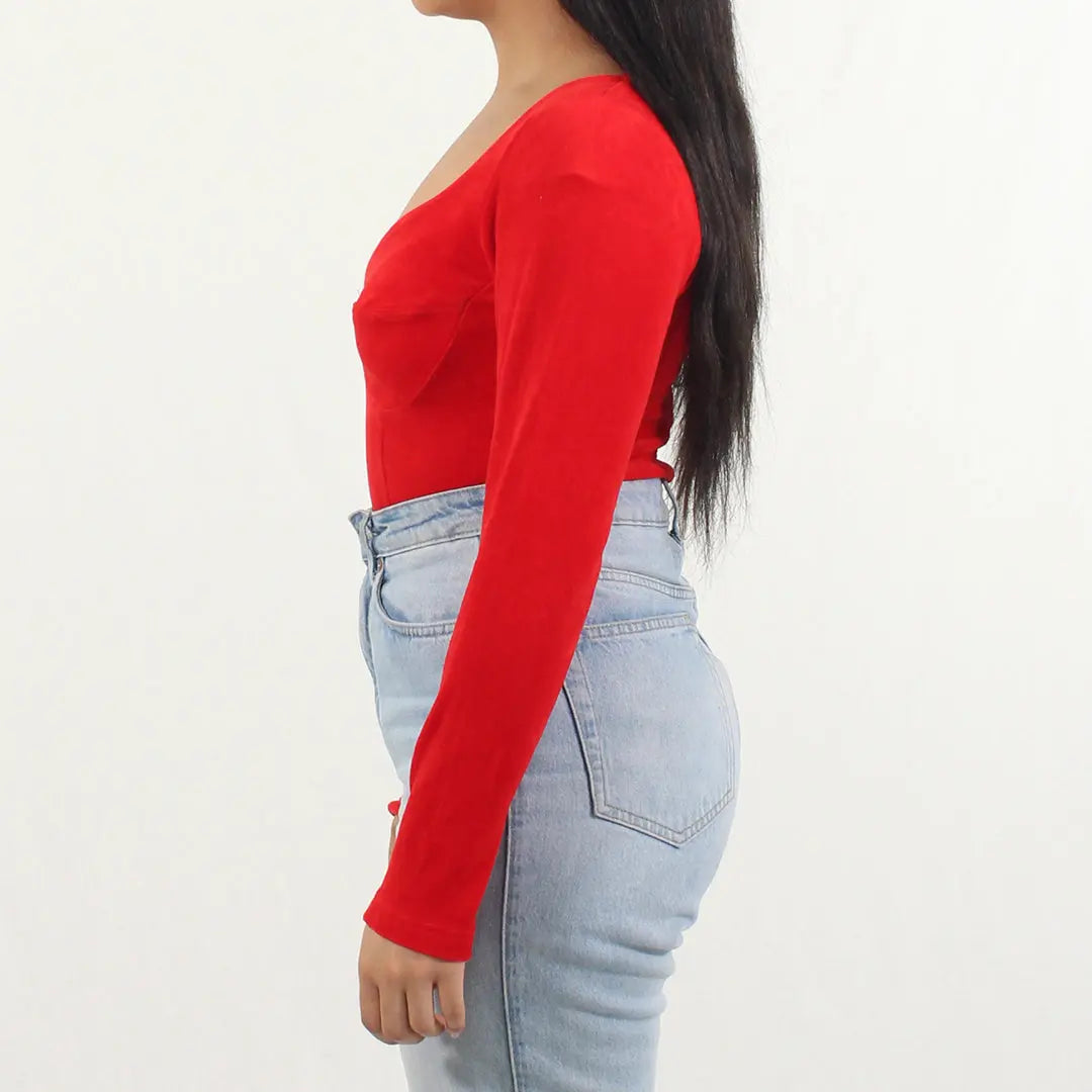 Unknown - 90s Red Velvet Bodysuit- ThriftTale.com - Vintage and second handclothing