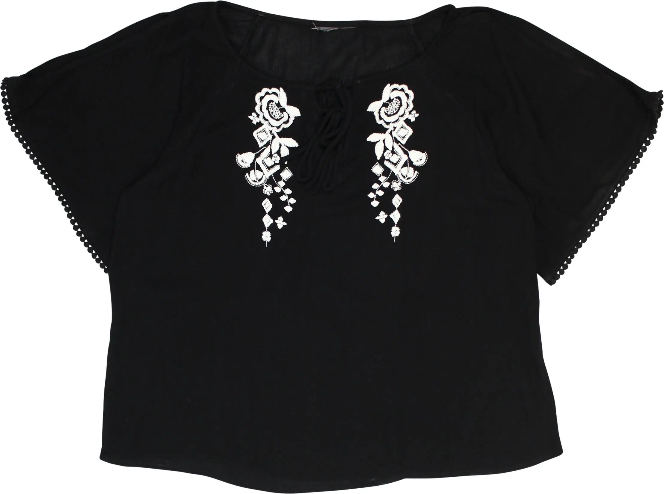 Unknown - Black Embroidered Top- ThriftTale.com - Vintage and second handclothing