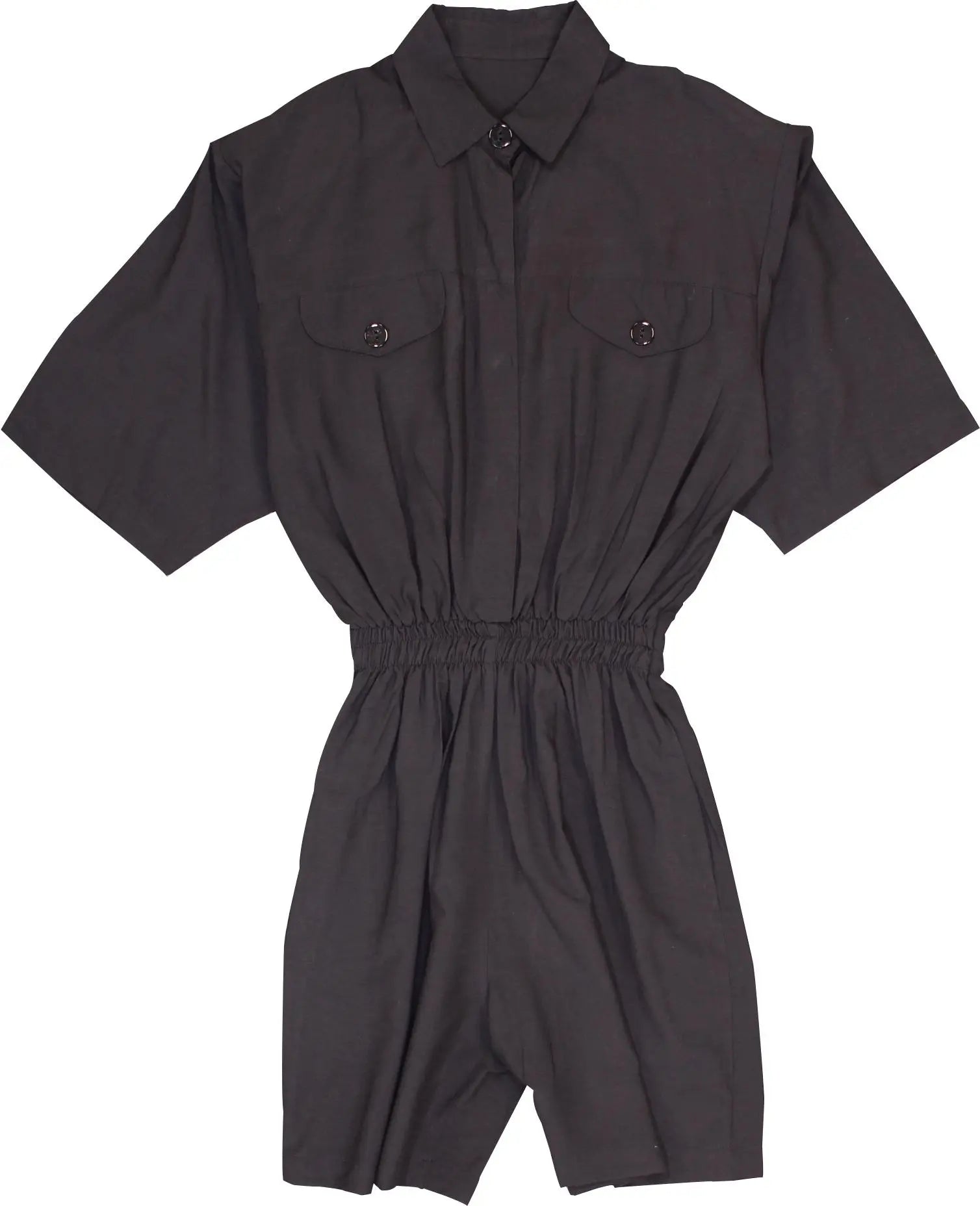Unknown - Black Jumpsuit with Shoulder Pads- ThriftTale.com - Vintage and second handclothing