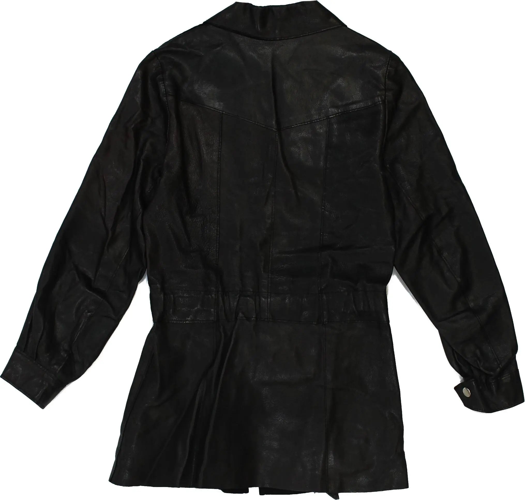 Unknown - Black Leather Coat- ThriftTale.com - Vintage and second handclothing