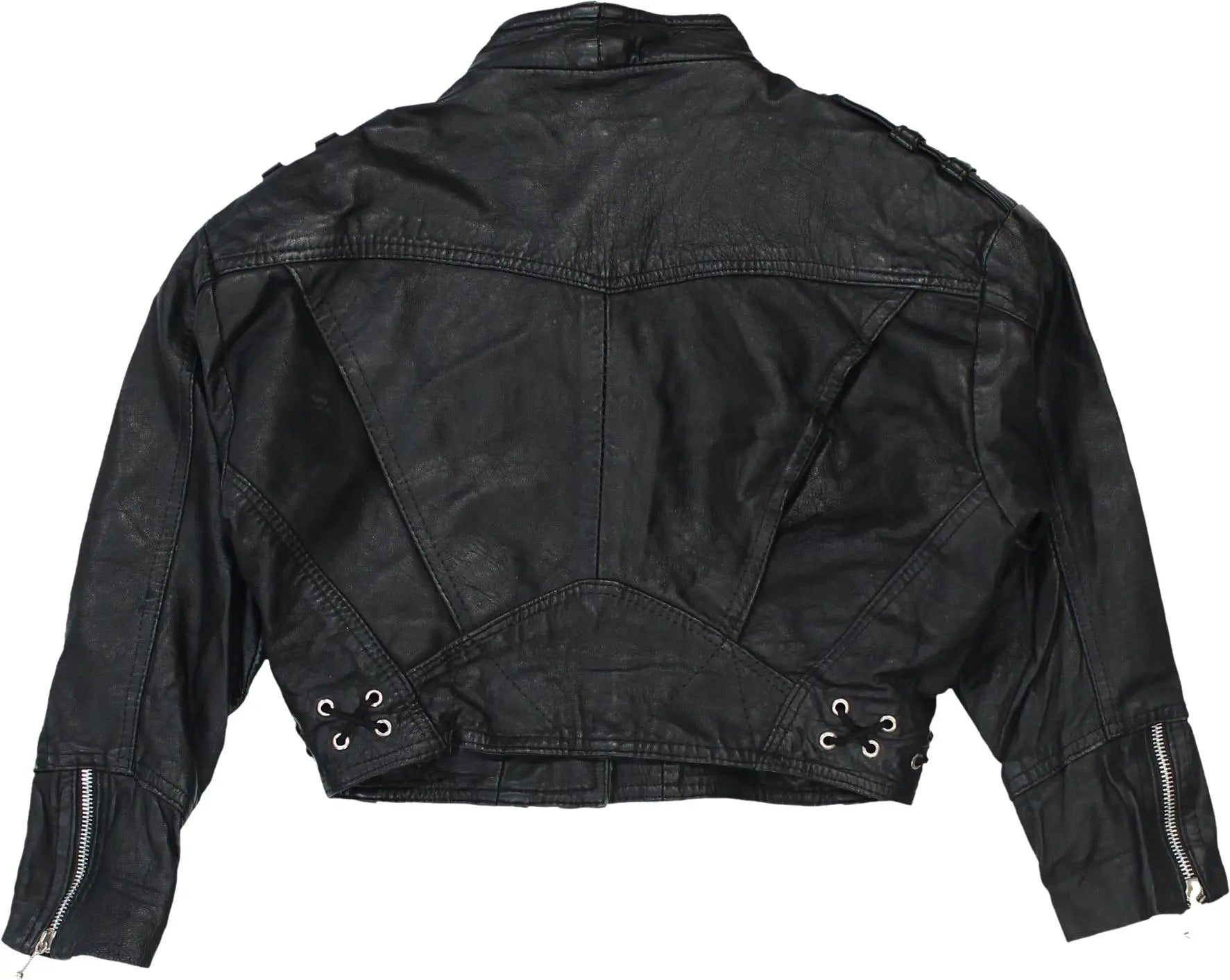 Unknown - Black Leather Jacket- ThriftTale.com - Vintage and second handclothing