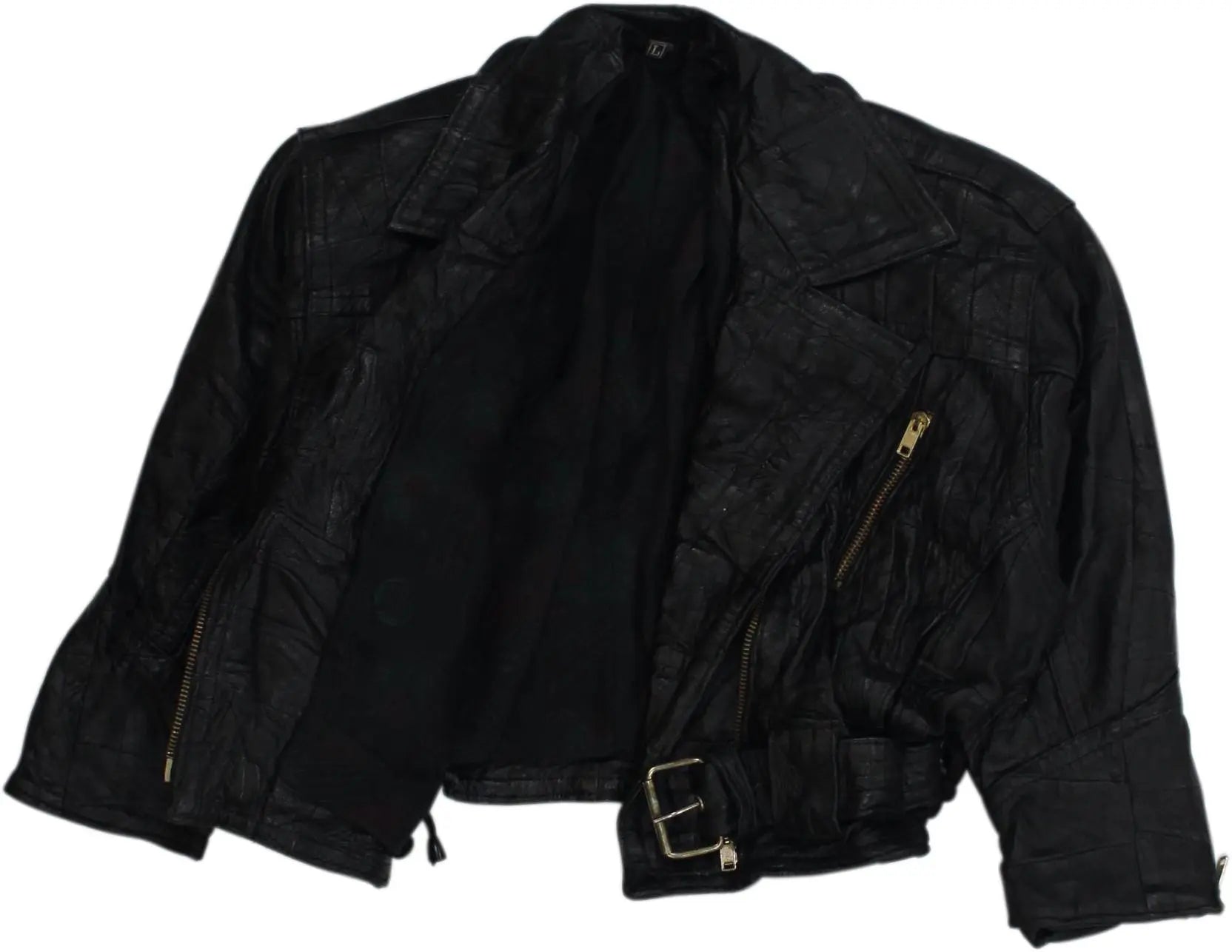 Unknown - Black Leather Jacket- ThriftTale.com - Vintage and second handclothing