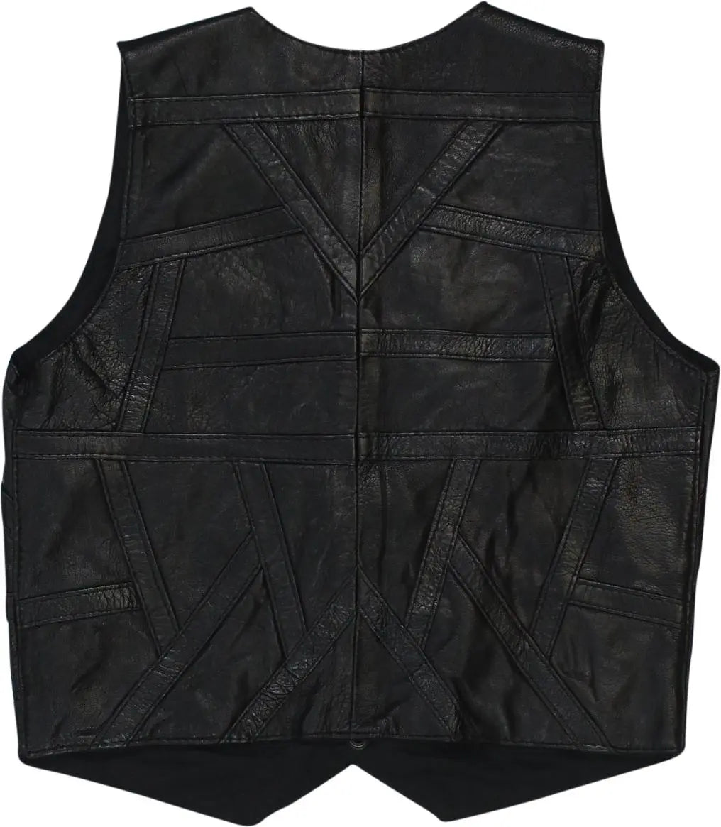 Unknown - Black Leather Vest- ThriftTale.com - Vintage and second handclothing
