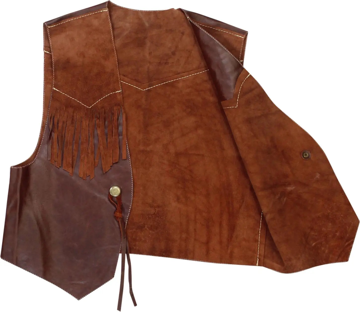 Unknown - Brown Leather Sleeveless Vest- ThriftTale.com - Vintage and second handclothing