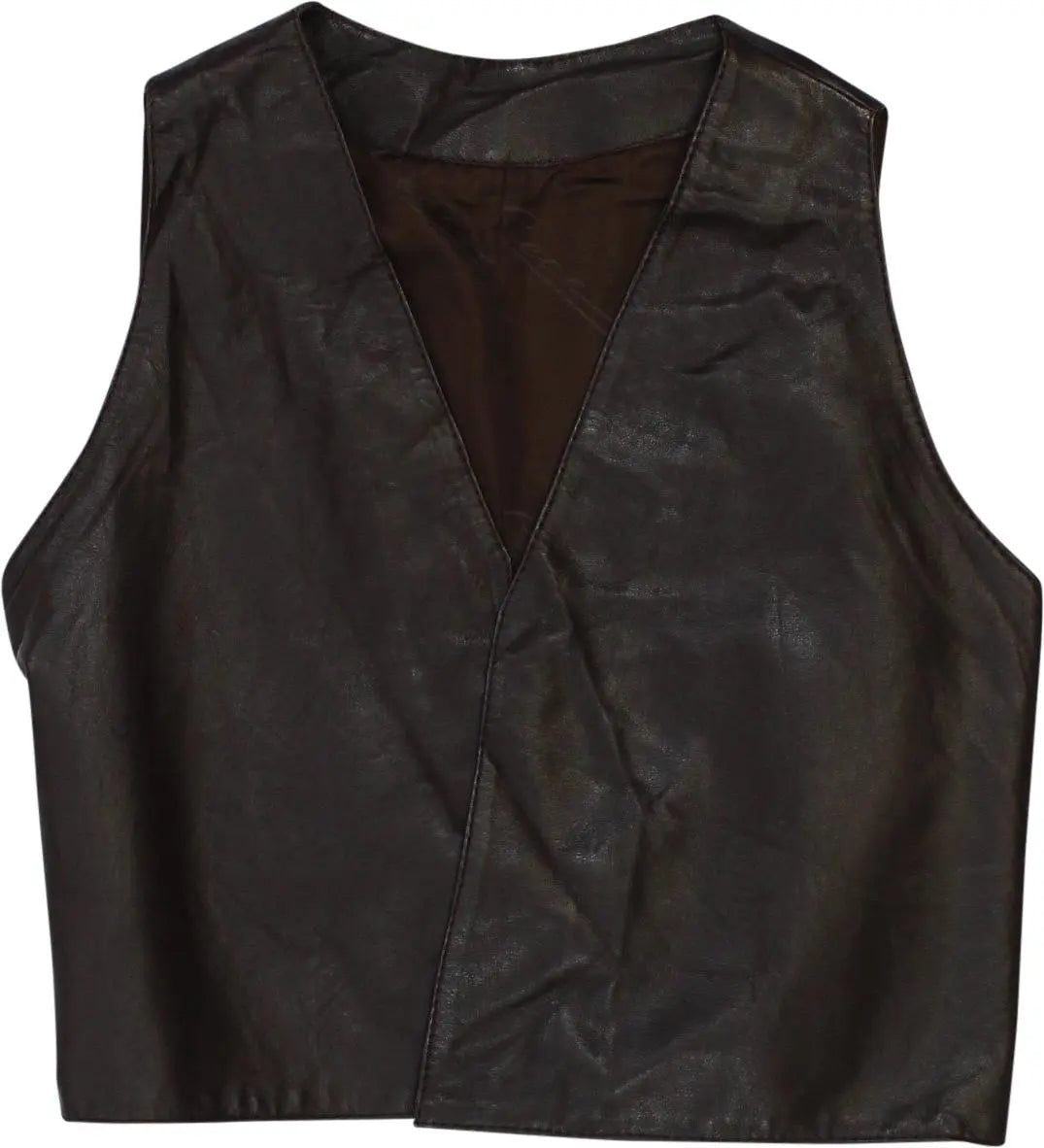 Unknown - Brown Leather Vest- ThriftTale.com - Vintage and second handclothing