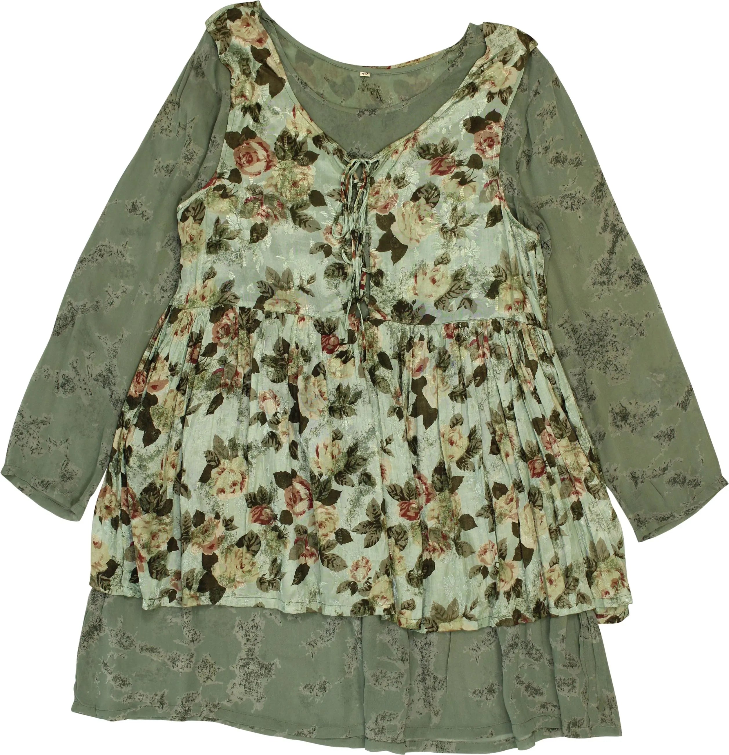 Unknown - Green Floral Dress- ThriftTale.com - Vintage and second handclothing