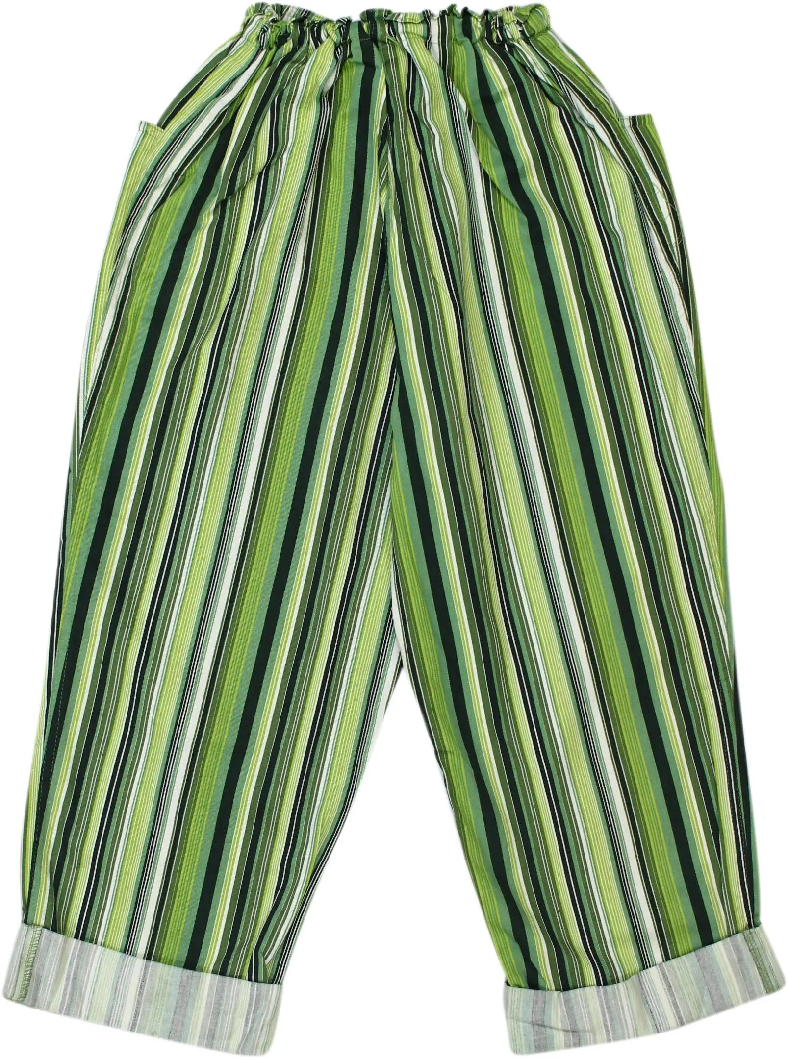 Unknown - Green Wide Striped Trousers- ThriftTale.com - Vintage and second handclothing