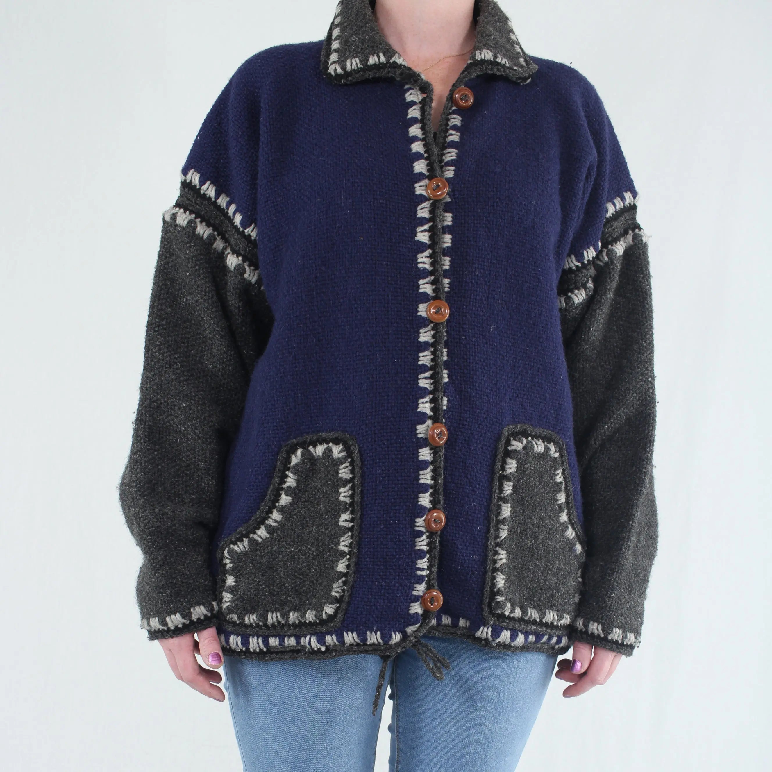 Unknown - Handmade Wool Knitted Cardigan- ThriftTale.com - Vintage and second handclothing