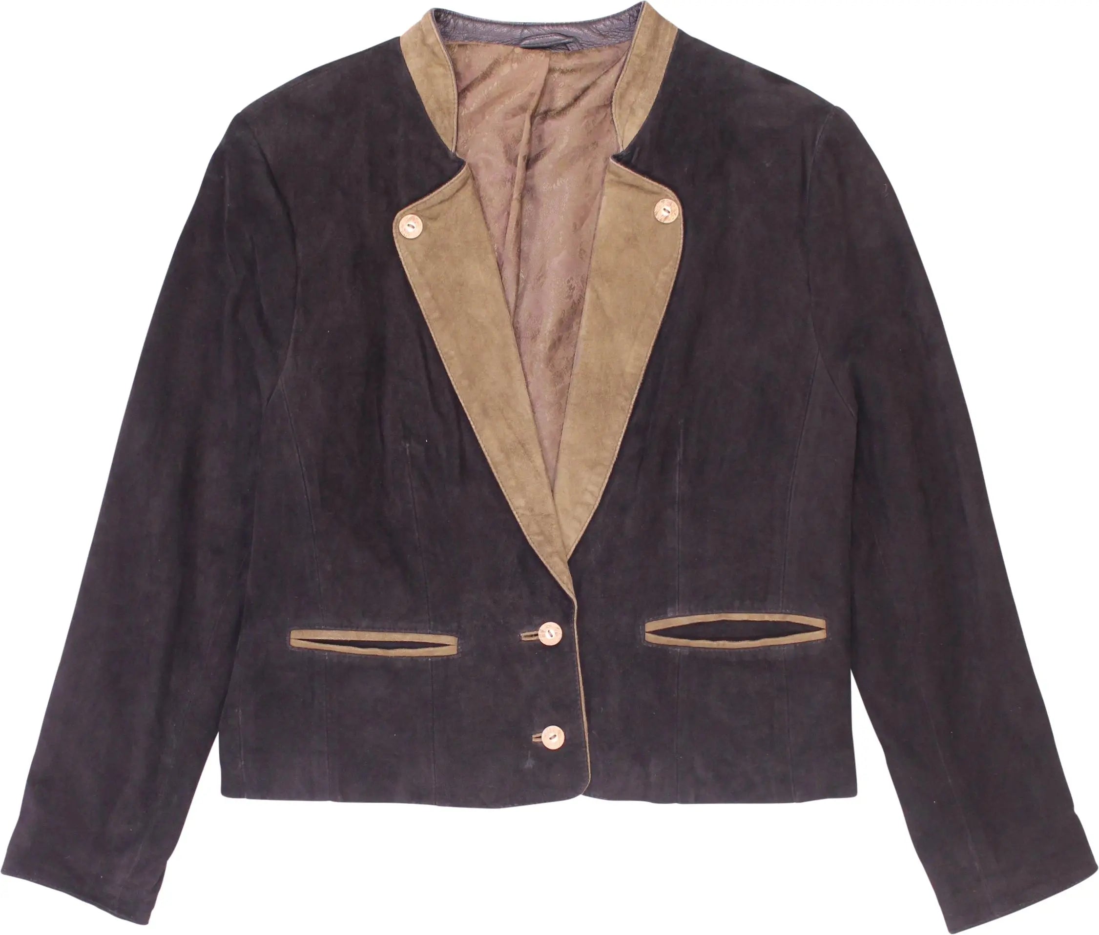 Unknown - Leather Blazer with Shoulder Pads- ThriftTale.com - Vintage and second handclothing