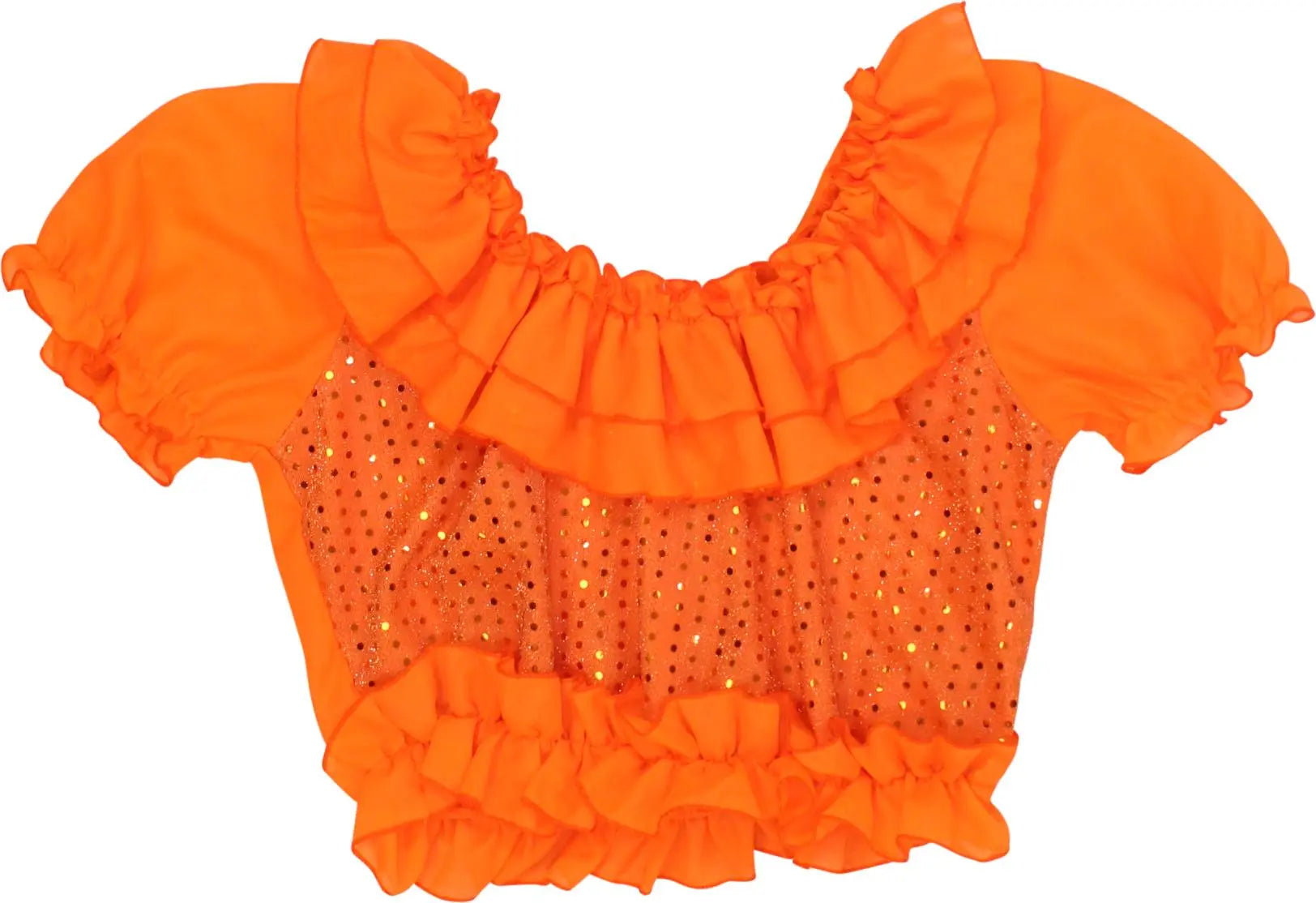 Unknown - Orange Ruffle off Shoulder Top- ThriftTale.com - Vintage and second handclothing