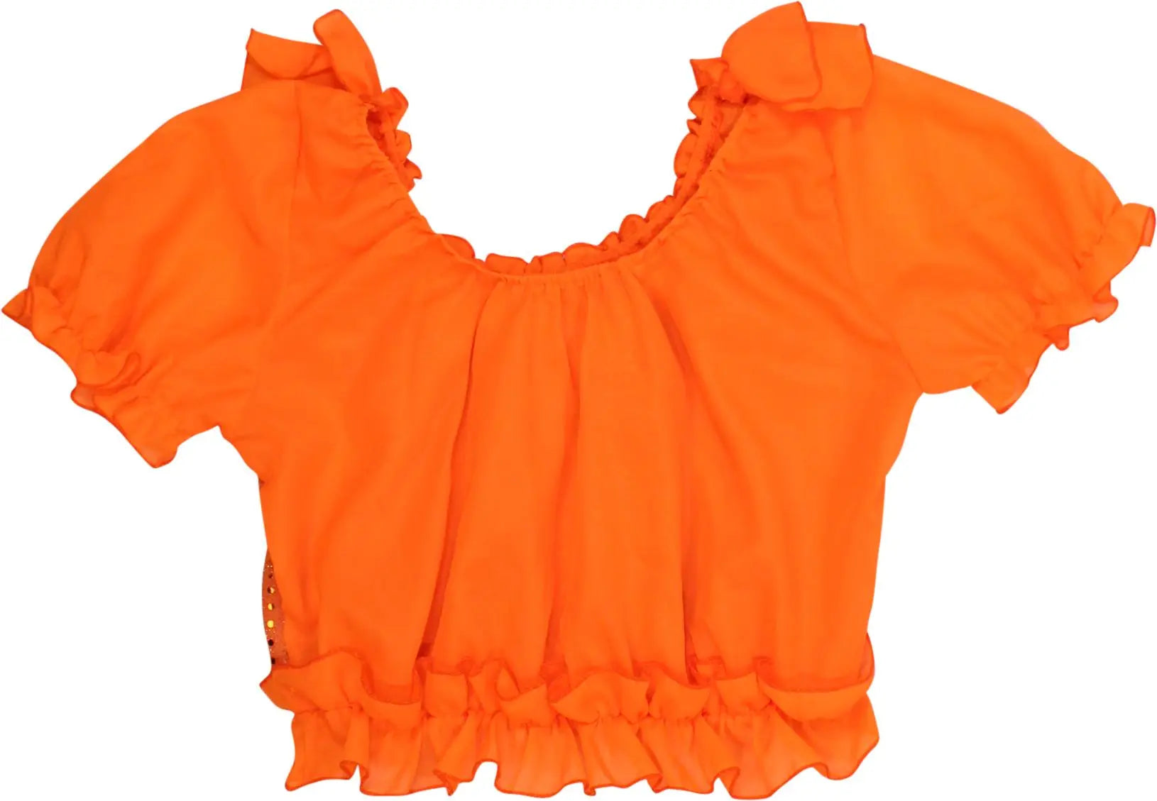 Unknown - Orange Ruffle off Shoulder Top- ThriftTale.com - Vintage and second handclothing